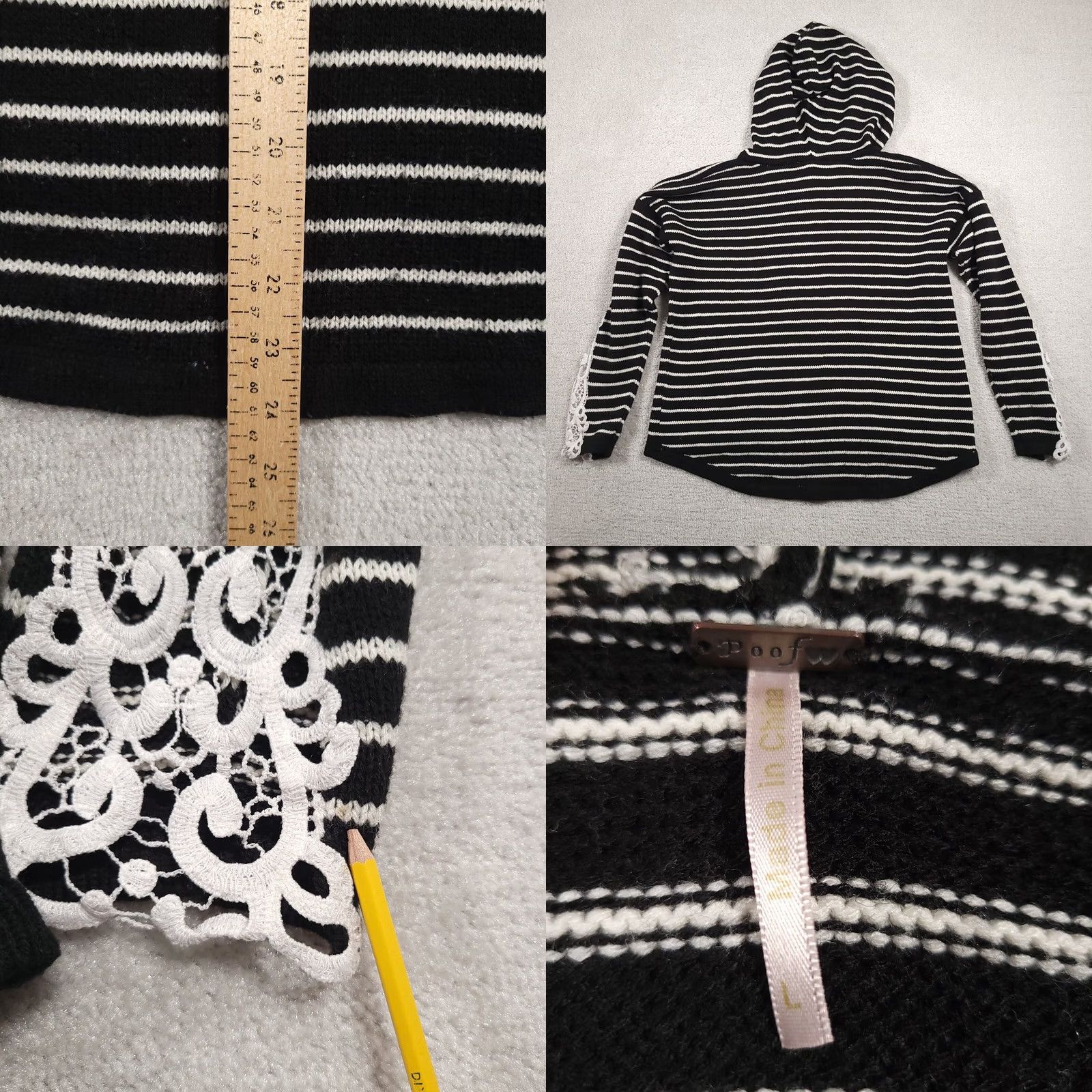 Vintage Poof Apparel Hooded Long Sleeve Knit Sweater Women’s Large Black White Stripe Pullover Knit Regular Size L Size L / US 10 / IT 46 - 8 Thumbnail