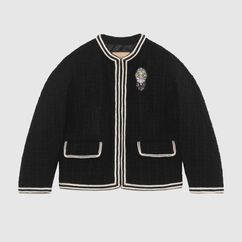 Gucci o1loc1c0226 761818 Bouclé Tweed Wool Jacket in Black Size M / US 6-8 / IT 42-44 - 1 Thumbnail