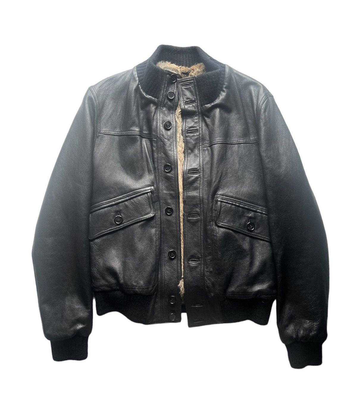image of Tom Ford Fur Lined Leather Bomber Jacket in Black, Men's (Size Medium)