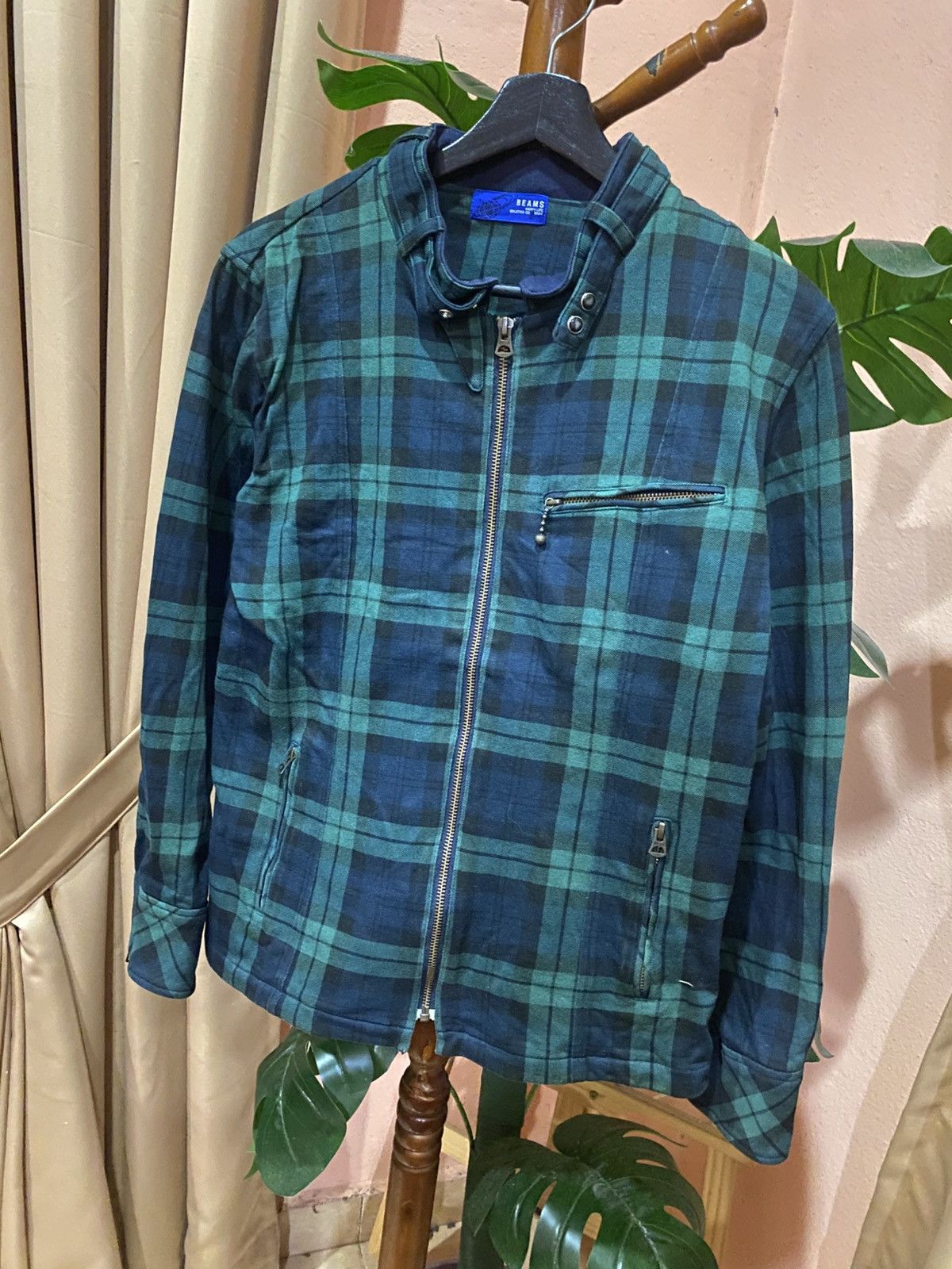 Beams Plus Beams Happy Life Solution Co. Green Plaid Biker Jacket Size US S / EU 44-46 / 1 - 2 Thumbnail