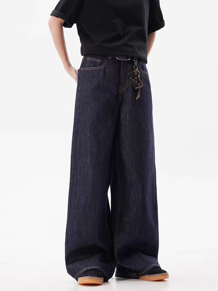 Japanese Brand × Jean Straight Leg Vintage Dark Blue Wide Leg Loose Jeans Size US 30 / EU 46 - 2 Thumbnail