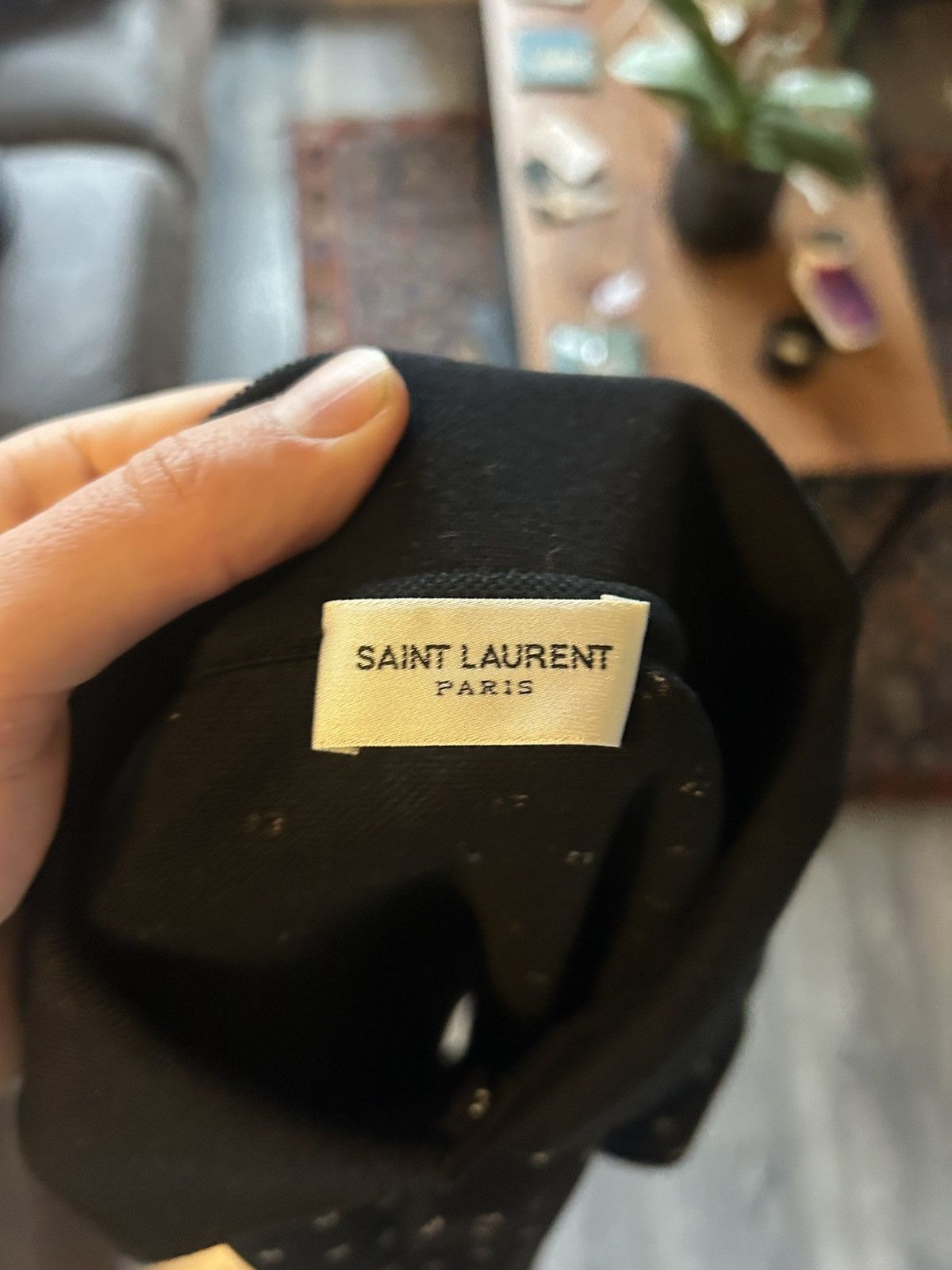 Saint Laurent Paris Saint Laurent Paris Black Micro Geometric Pattern Polo Shirt Size US M / EU 48-50 / 2 - 7 Thumbnail