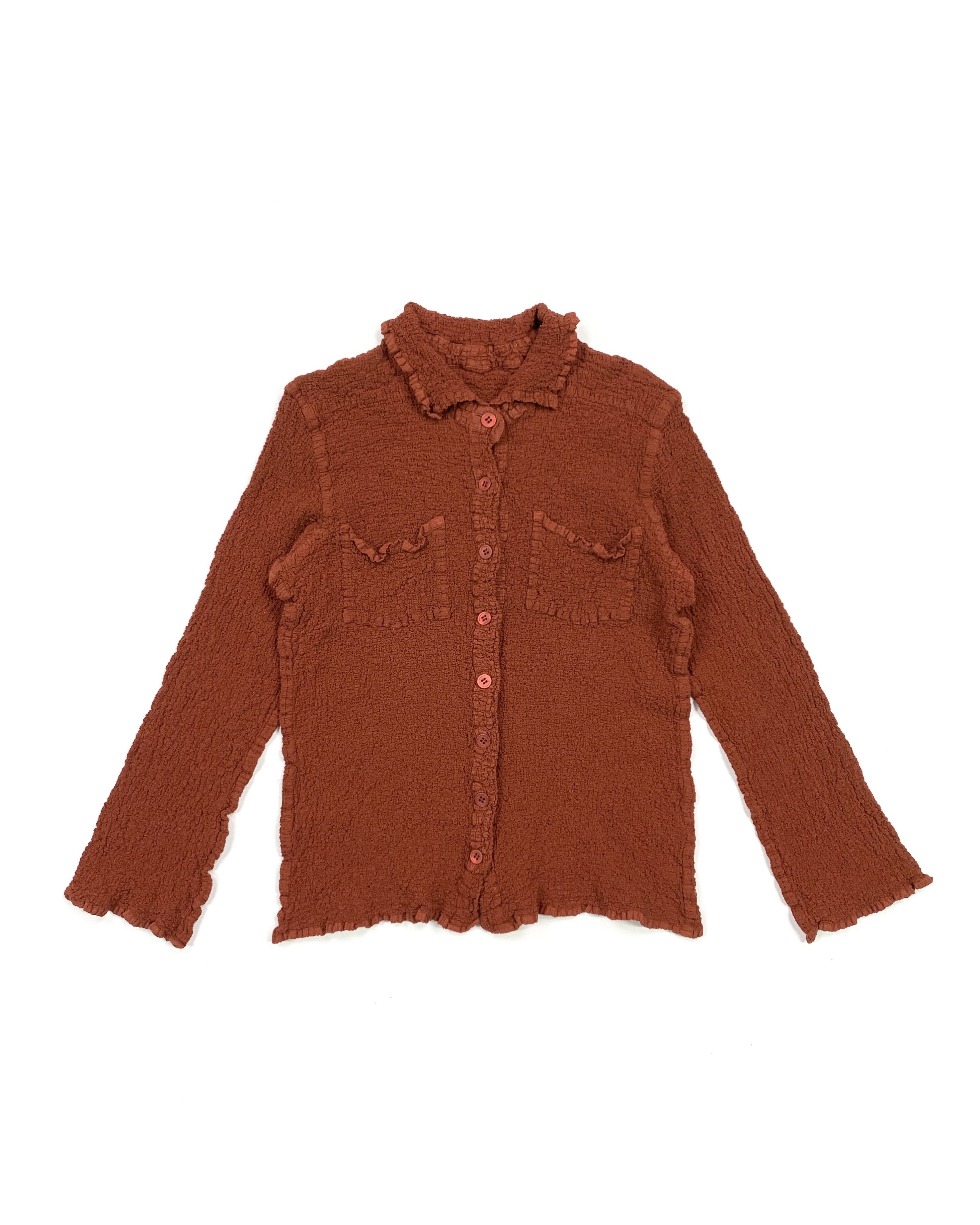 image of Issey Miyake 00S Cauliflower Button Up Shirt in Burgundy, Women's (Size Medium)