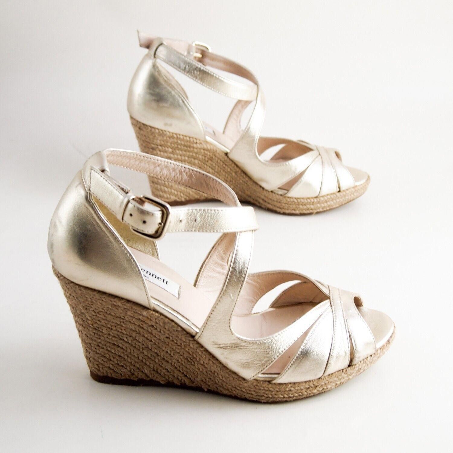 Designer L K Bennett Strappy Wedge Sandals Gold Womens US 8 EU 38 Size US 8 / IT 38 - 5 Thumbnail