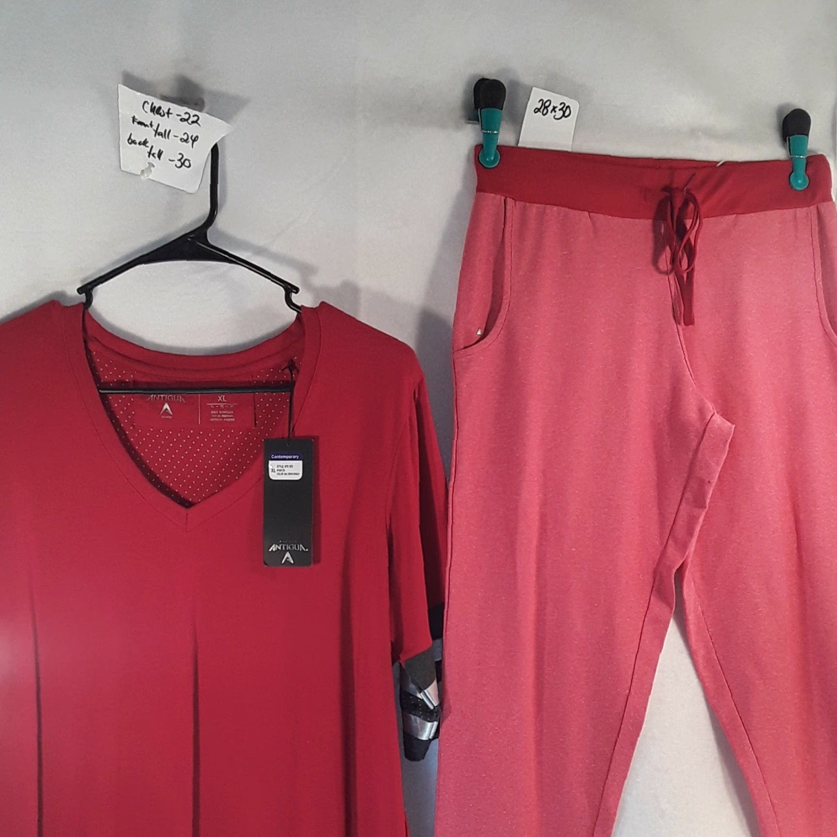 Vintage Antigua Red Warm Up Pants MEDIUM 28x30 SS Tshirt 24x30 red striped slv #e9 Size M / US 6-8 / IT 42-44 - 2 Thumbnail