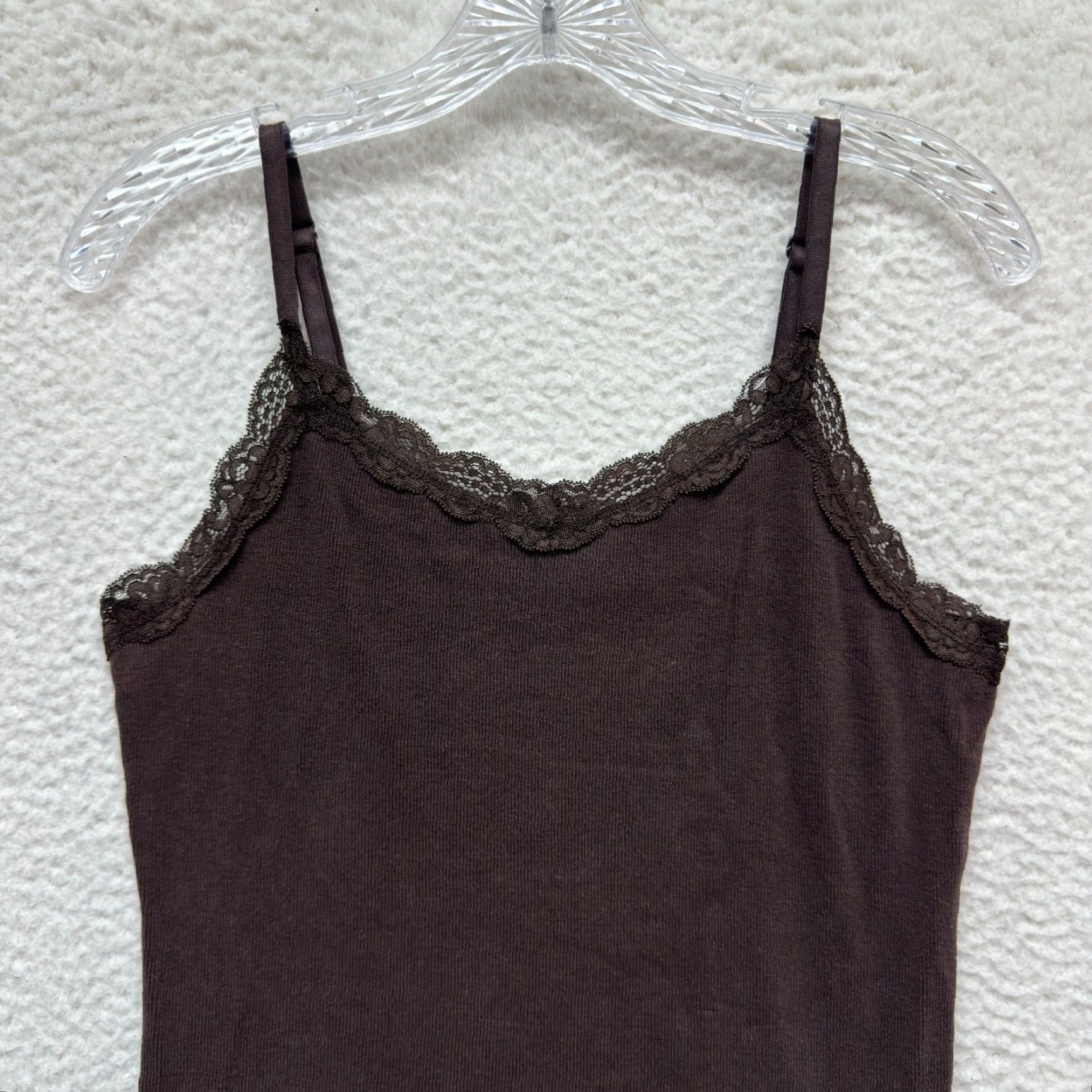 Faded Glory Y2K Vintage Camisole Tank Top L Brown Knit Lace Grunge Whimsigoth Boho Fairy Shirt Mens Girls Womens? Size L / US 10 / IT 46 - 2 Thumbnail