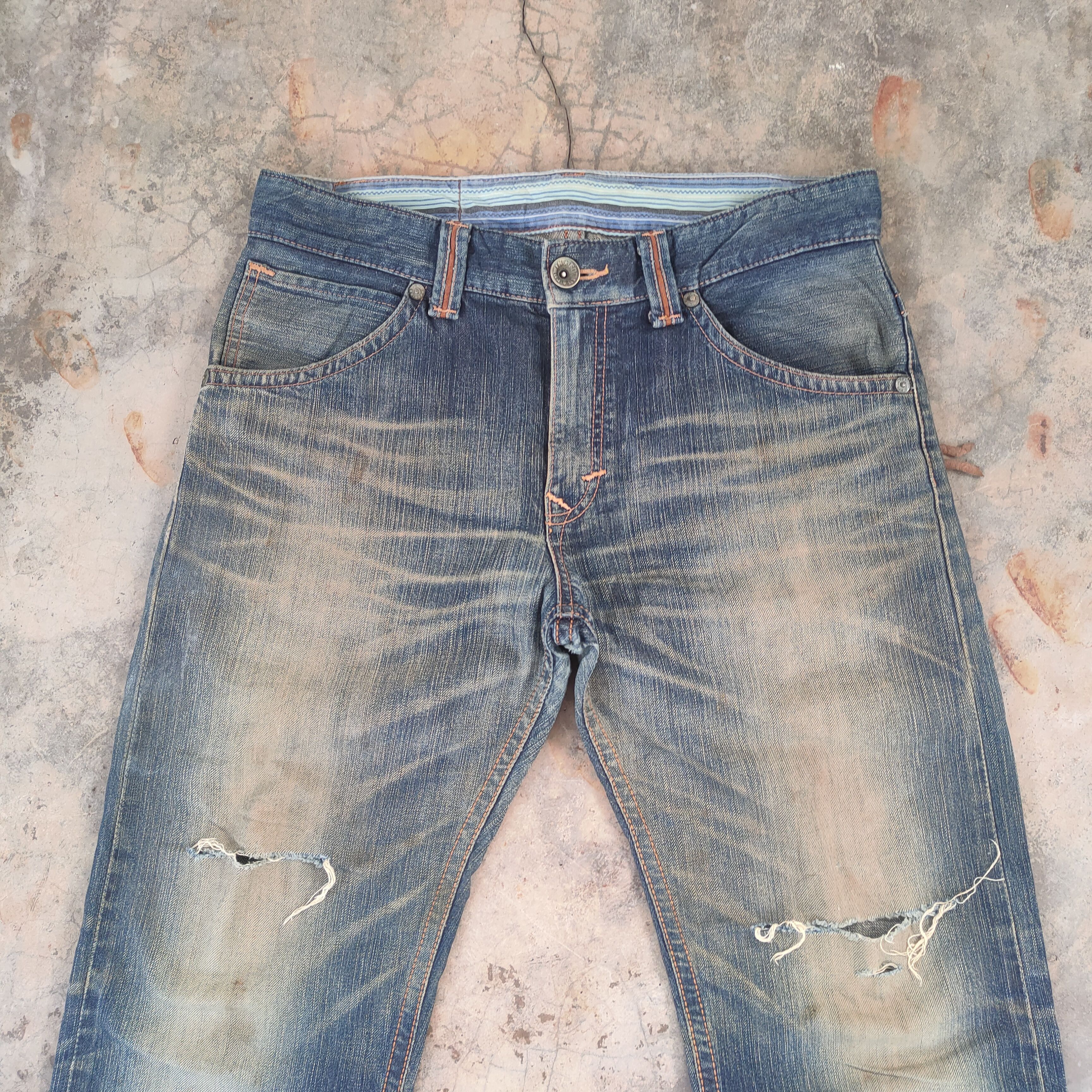 Edwin # EDWIN VINTAGE FADED RIPPED DISTRESSED JEAN PANTS Size US 34 / EU 50 - 4 Thumbnail