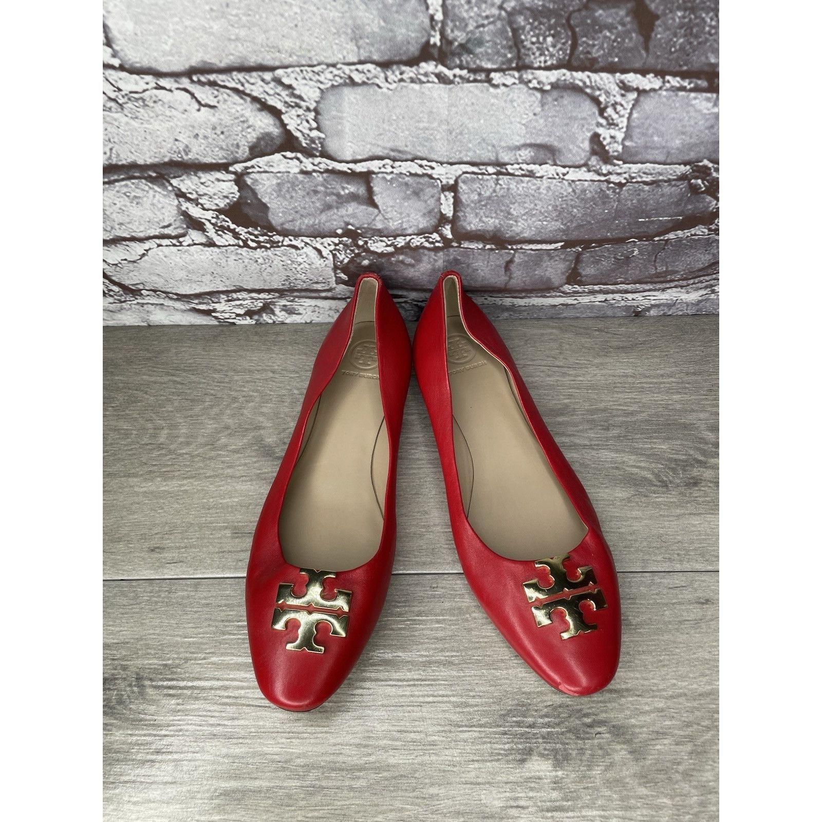 Tory Burch Tory Burch Red Leather Gold Badge Logo Ballet Flats Shoes Wo Size US 8.5 / IT 38.5 - 18 Thumbnail