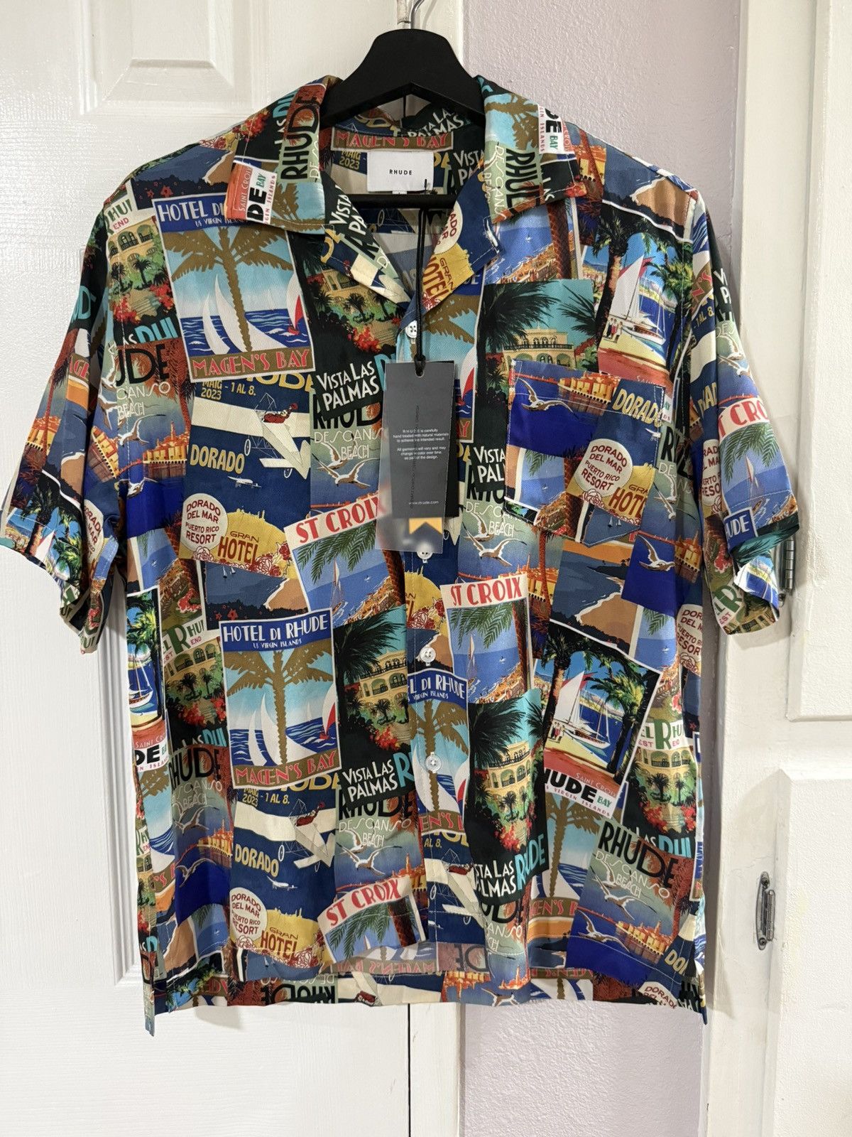 Rhude Rhude Mens Multi Color Postcard Silk Shirt Size US S / EU 44-46 / 1 - 1 Thumbnail