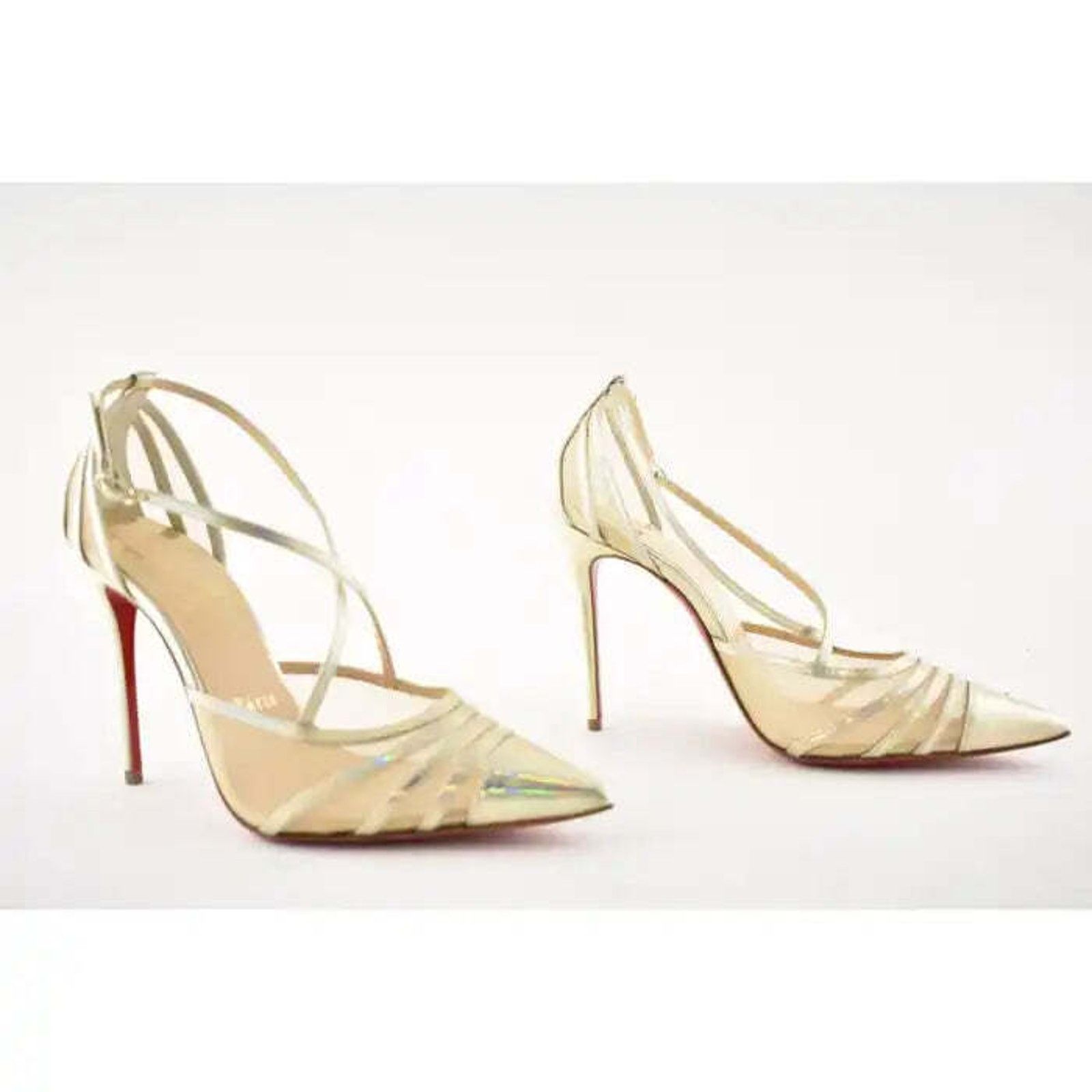 Christian Louboutin Theodorella 100 Platine Gold Mesh Ankle Strap Heel Pump 37 Size US 7 / IT 37 - 4 Thumbnail