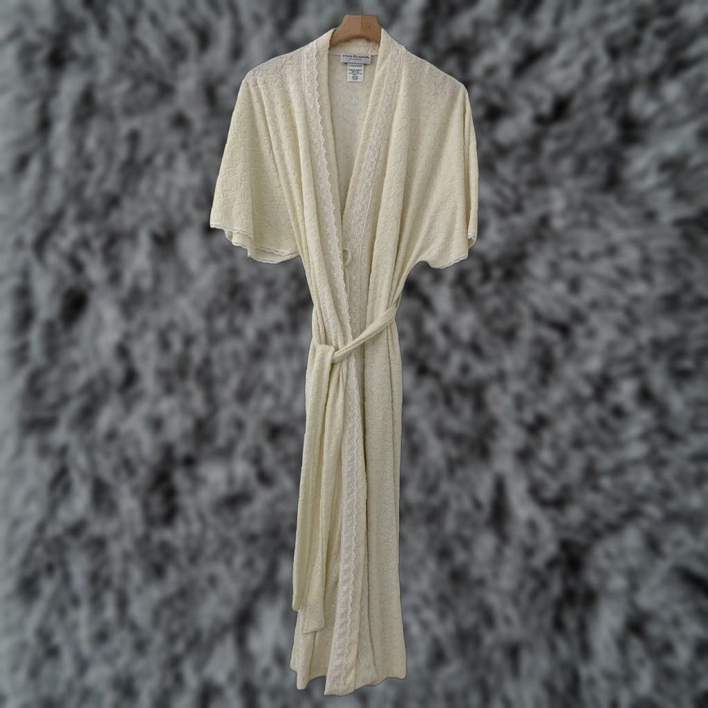 Vintage VINTAGE Miss Elaine Robe Womens Medium Yellow Bath Lace Trim Belted Long Size ONE SIZE - 1 Thumbnail