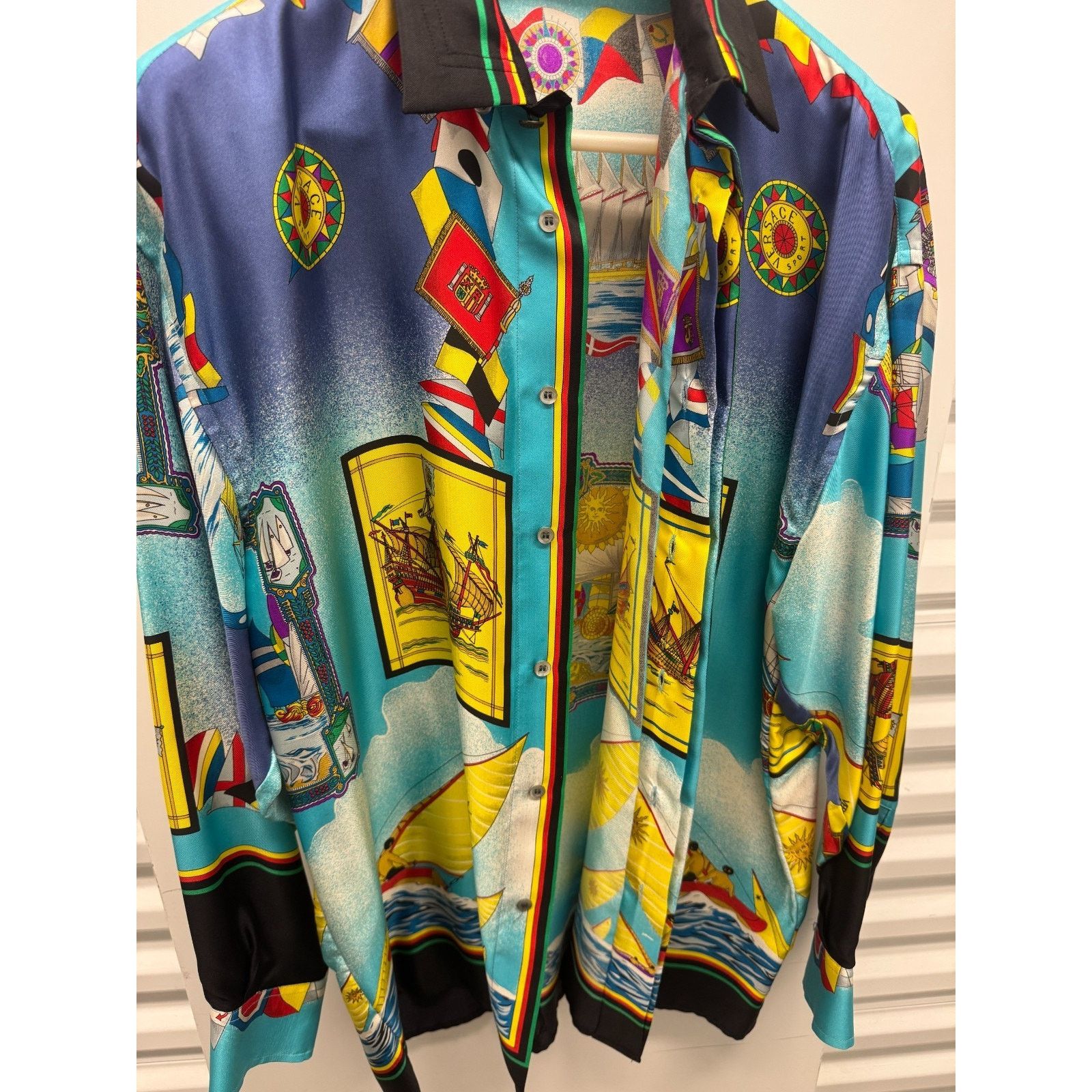Vintage Gianni Versace Sport Silk Shirt Sailing Print 90s