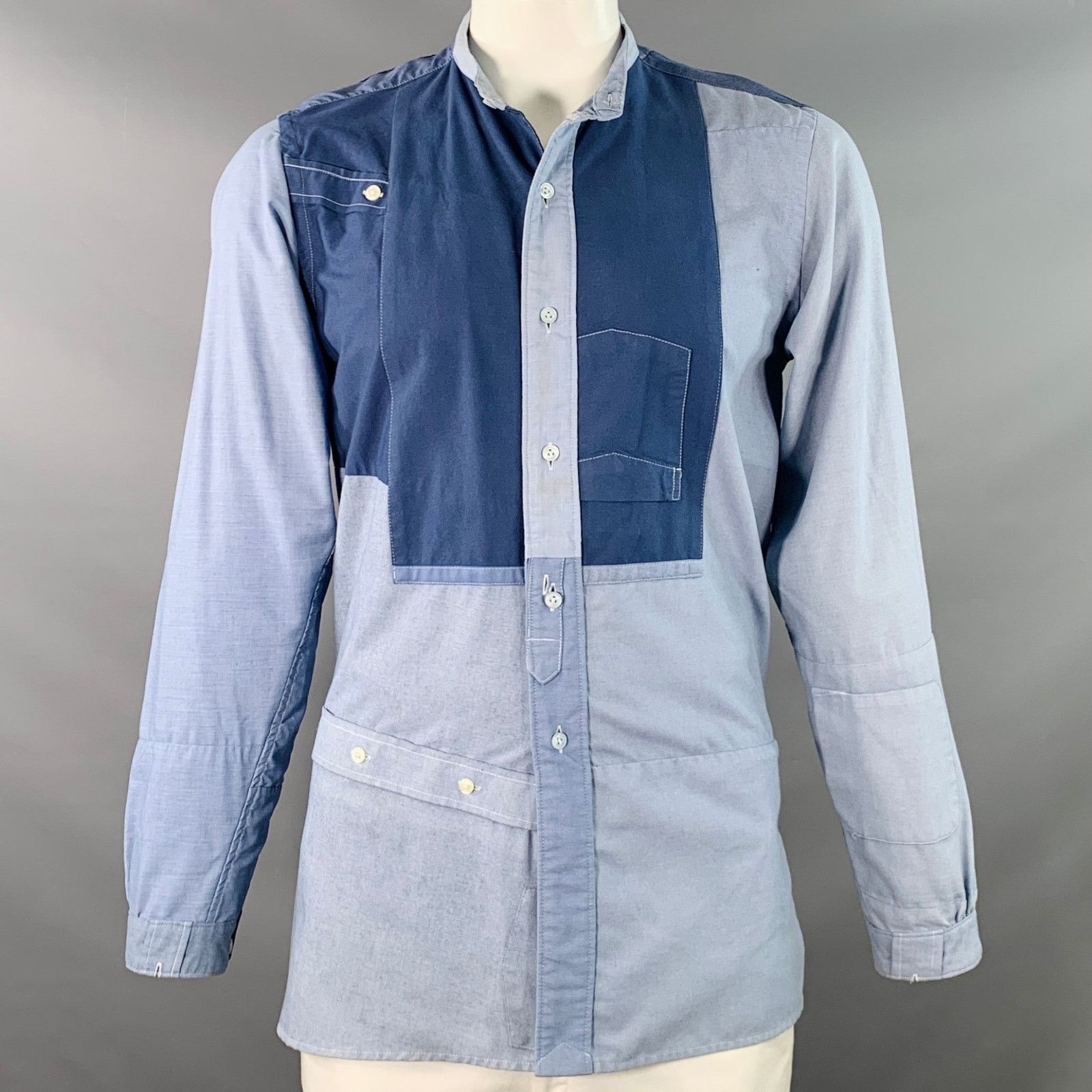 Needles Blue Light Blue Patchwork Deconstructed Cotton Long Sleeve Size US L / EU 52-54 / 3 - 1 Thumbnail