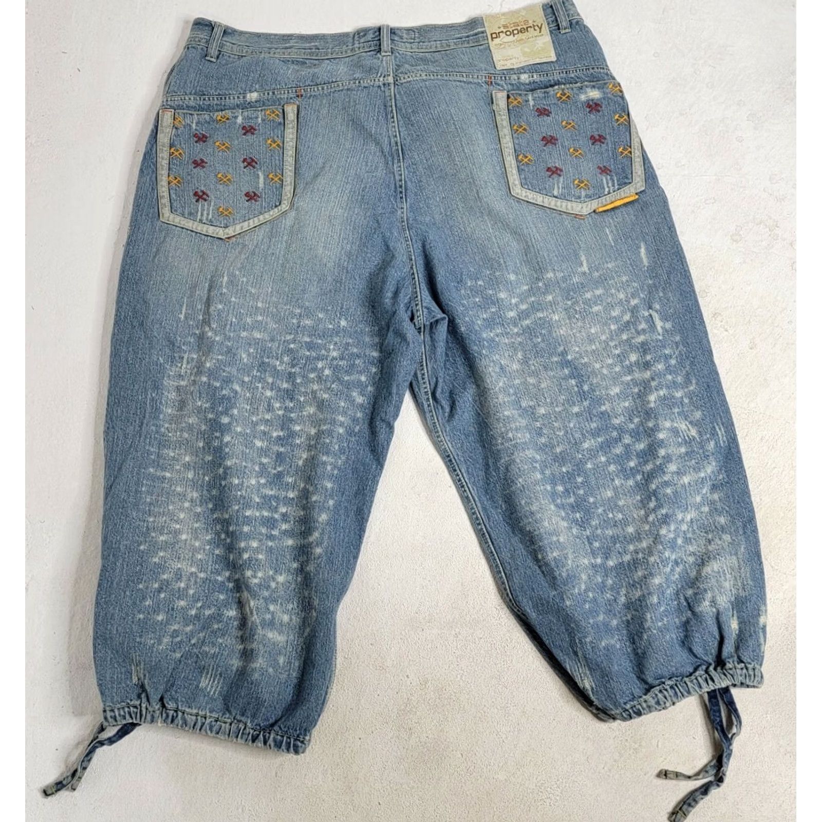 Vintage State Property Jeans Hip Hop Baggy Embroidered Sky Cloud Distressed 48 x 30 Denim Men's Regular Size 48 Inseam 30 Size US 32 / EU 48 - 2 Thumbnail
