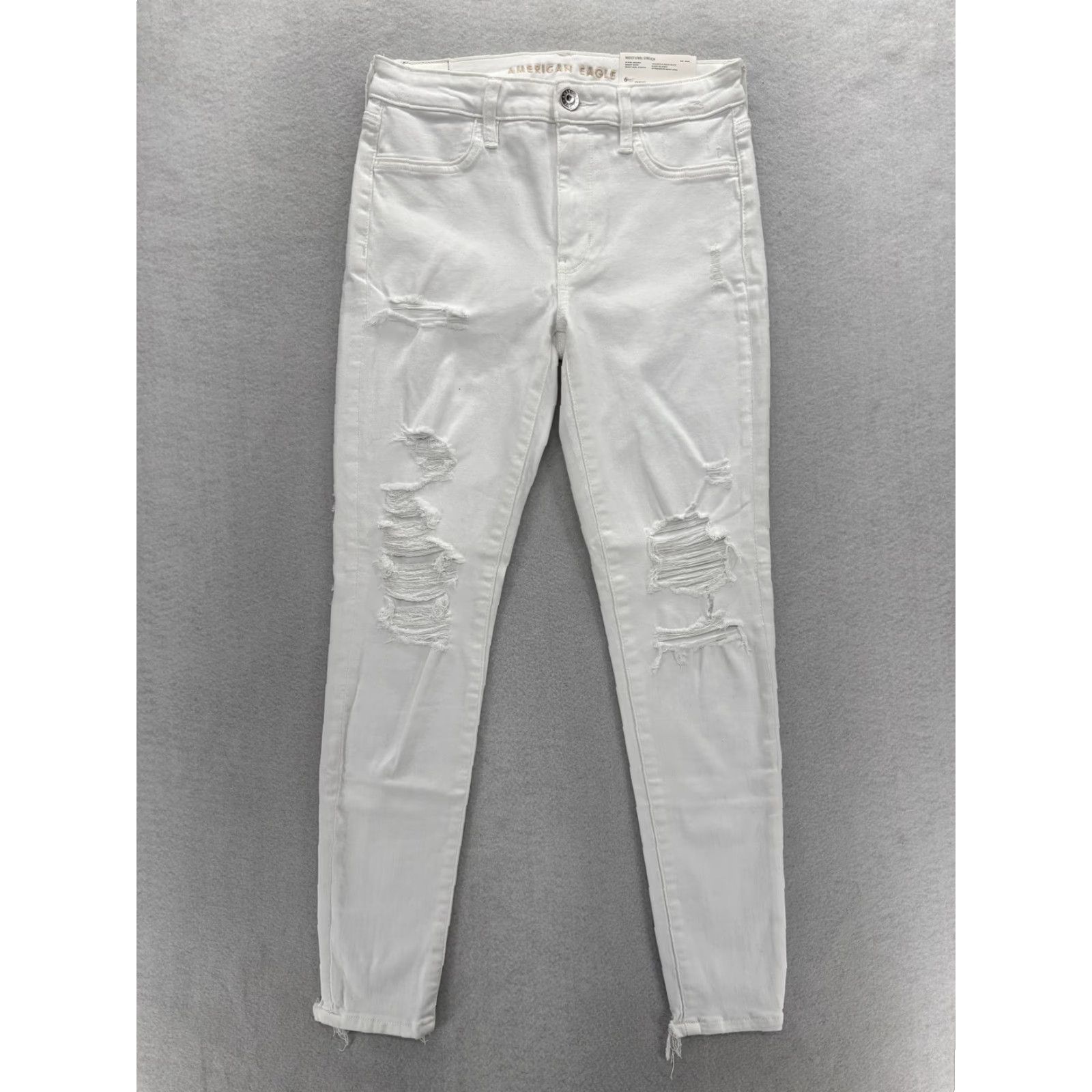 American Eagle Outfitters American Eagle High Rise Jegging Jeans Womens 6 White Distressed Stretch Denim Size 28" / US 6 / IT 42 - 2 Thumbnail