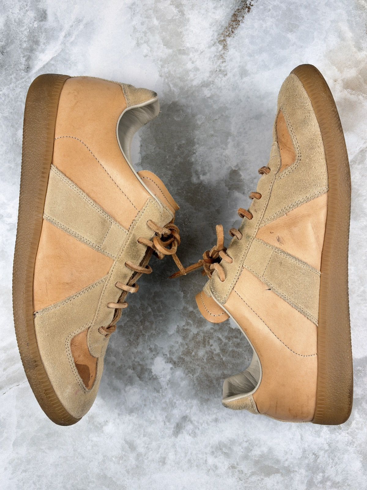 Maison Margiela AW21 Maison Margiela Natural Tan Leather Laced Gat Sneakers Size US 10 / EU 43 - 3 Thumbnail