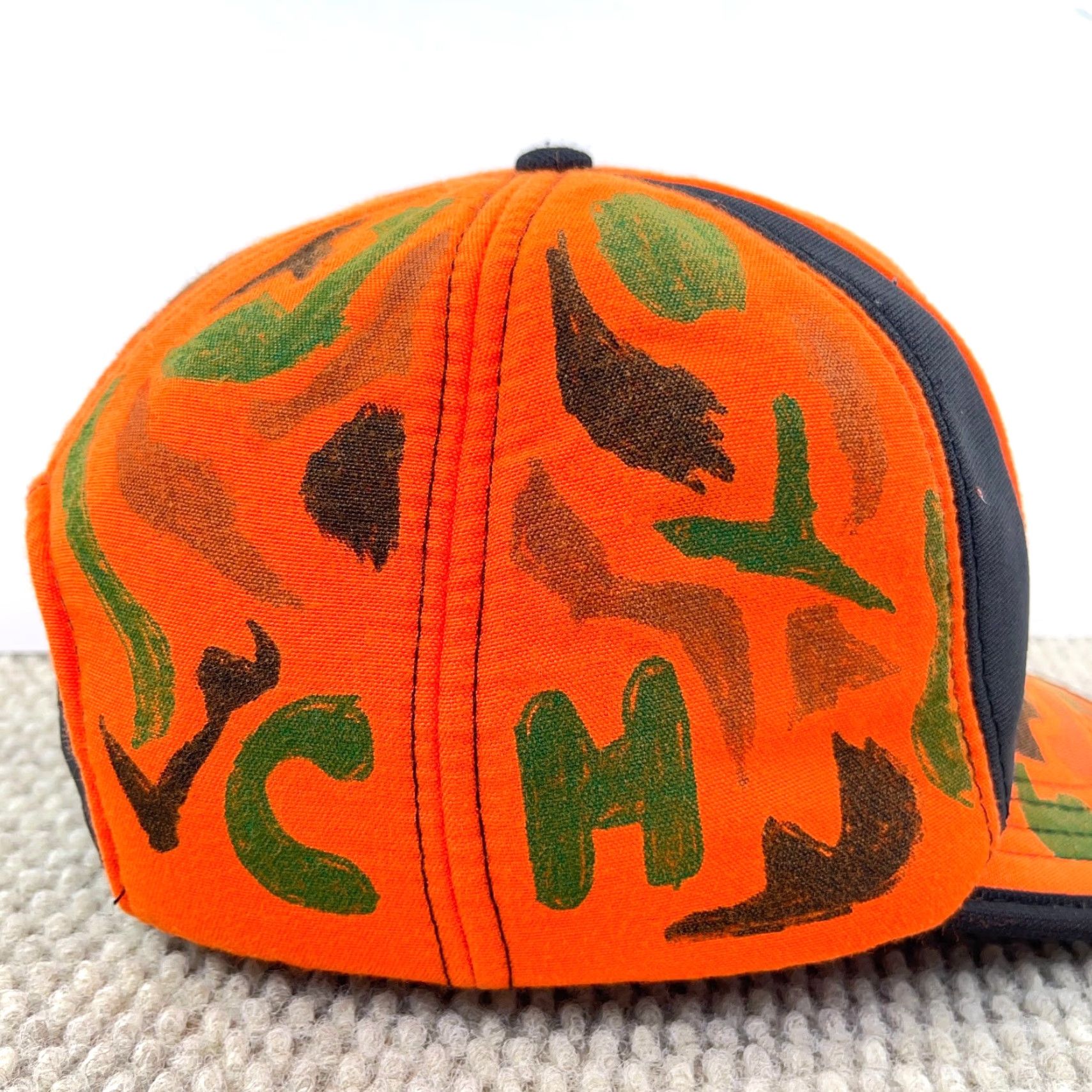 Vintage VINTAGE Blaze Orange Camo Trucker Hat Cap Strap back Insulated 90s Y2K Hunting Size 44L - 4 Thumbnail