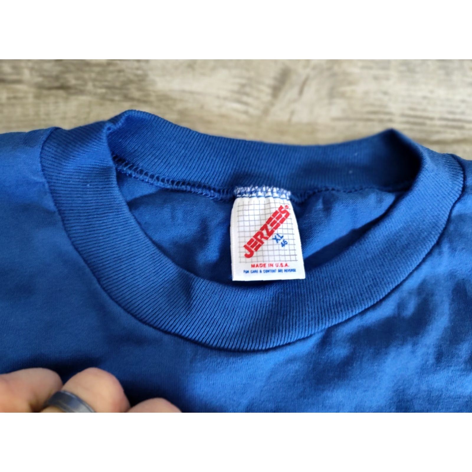 Jerzees VINTAGE 1980s JERZEES Graphic T-Shirt Size XL Unisex Blue Over The Hill Funny Tee Made in USA Size US L / EU 52-54 / 3 - 6 Thumbnail