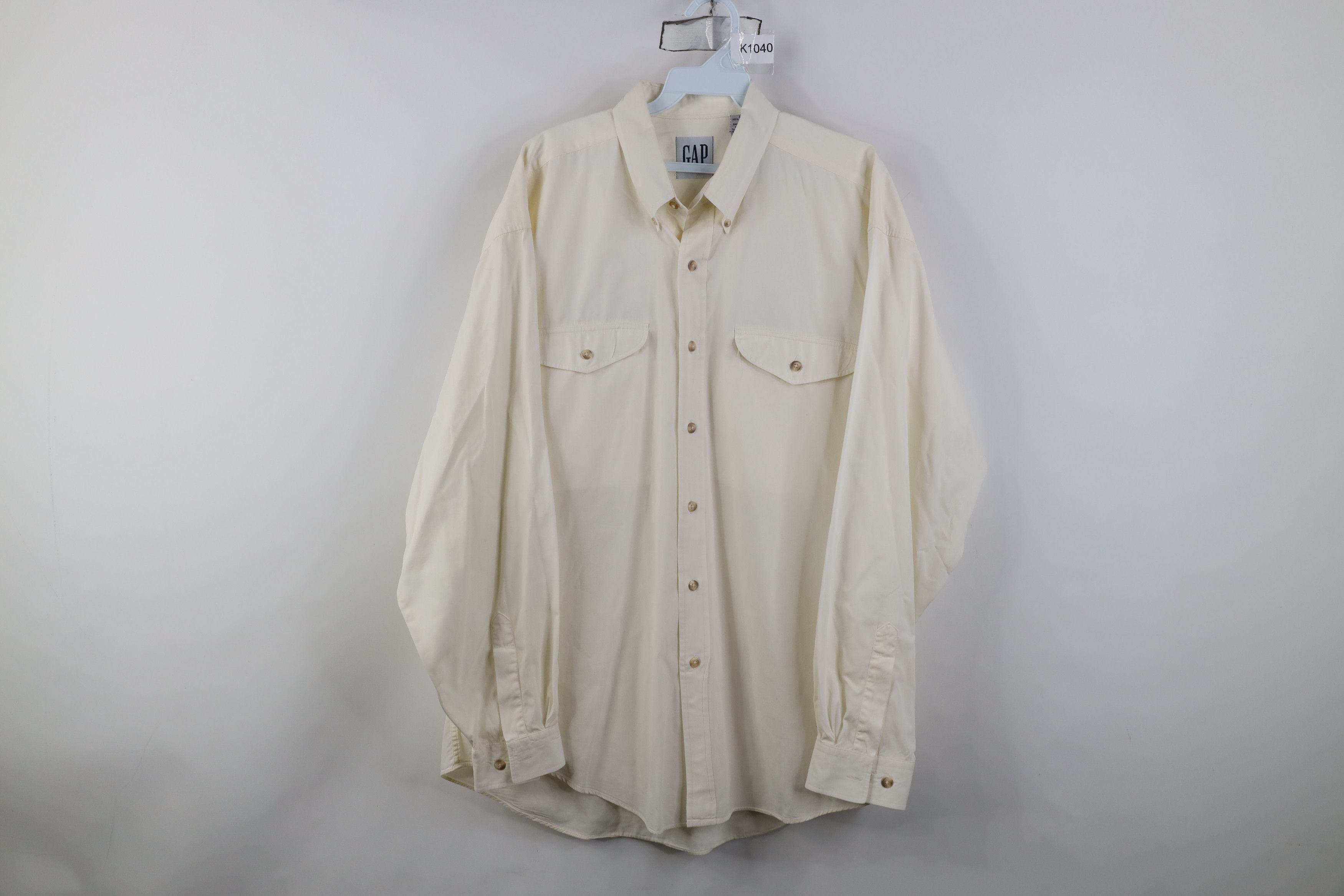Gap Vintage 90s Gap Collared Button Down Shirt Cream Cotton Size US L / EU 52-54 / 3 - 1 Thumbnail