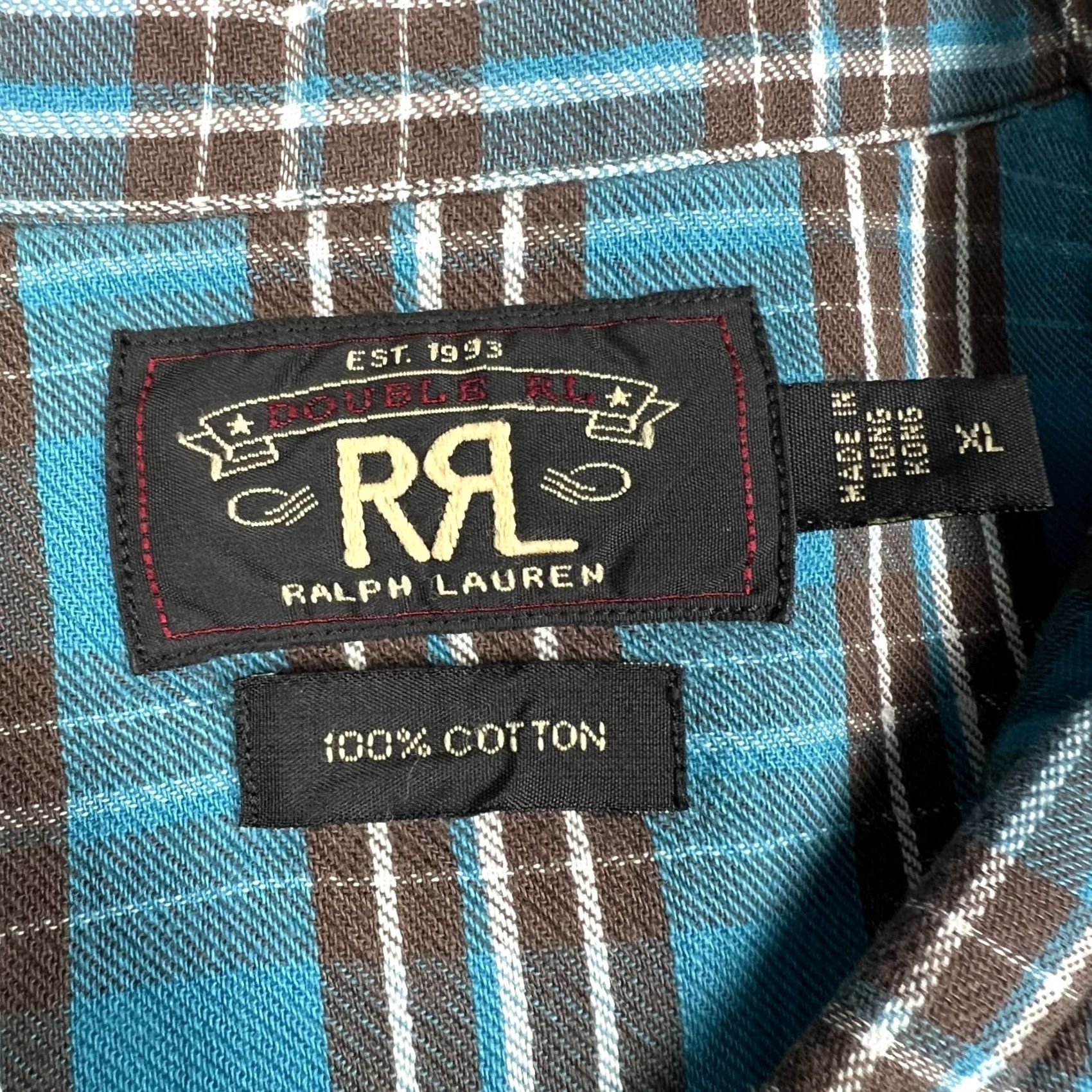 Doublet RRL Ralph Lauren Shirt Plaid Flannel Button-Up XL Blue Cotton Mens Snap Button Shirt Size US XL / EU 56 / 4 - 3 Thumbnail