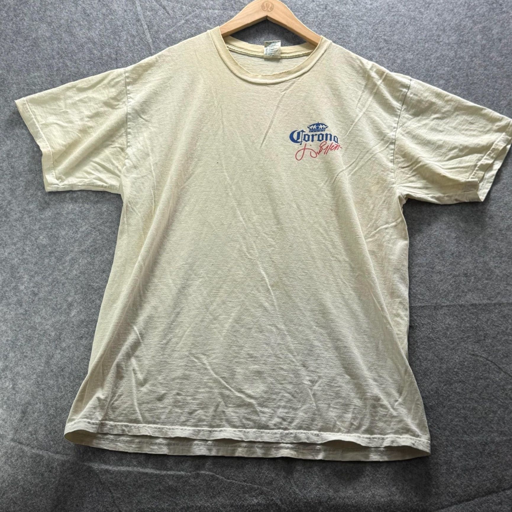 Logo 7 Corona Shirt Mens L Beige Graphic Tee Logo Crewneck Short Sleeve Size US L / EU 52-54 / 3 - 2 Thumbnail