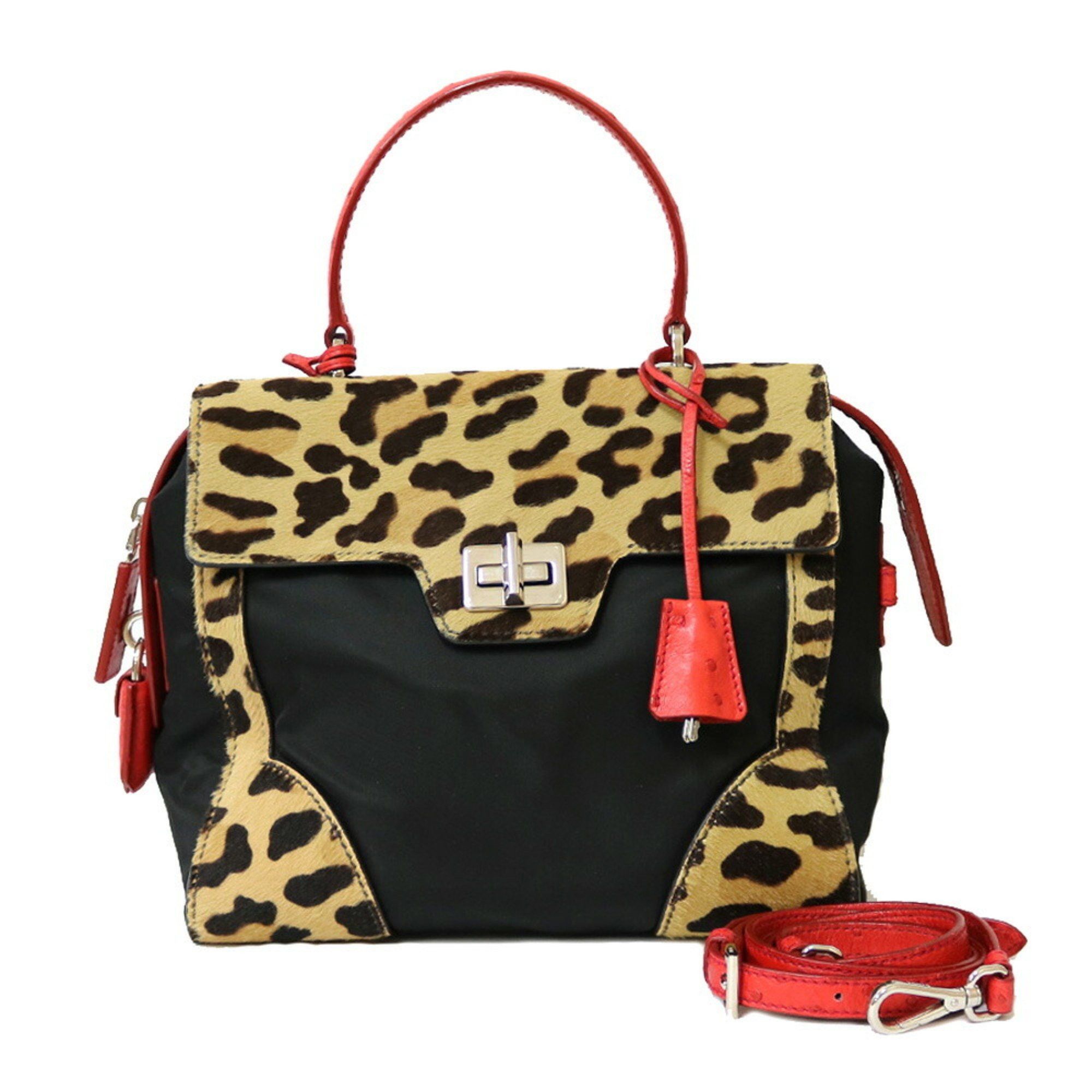 image of Prada Shoulder Bag Nylon Black Ladies Prada Handbag Leopard Brb01000000002761, Women's