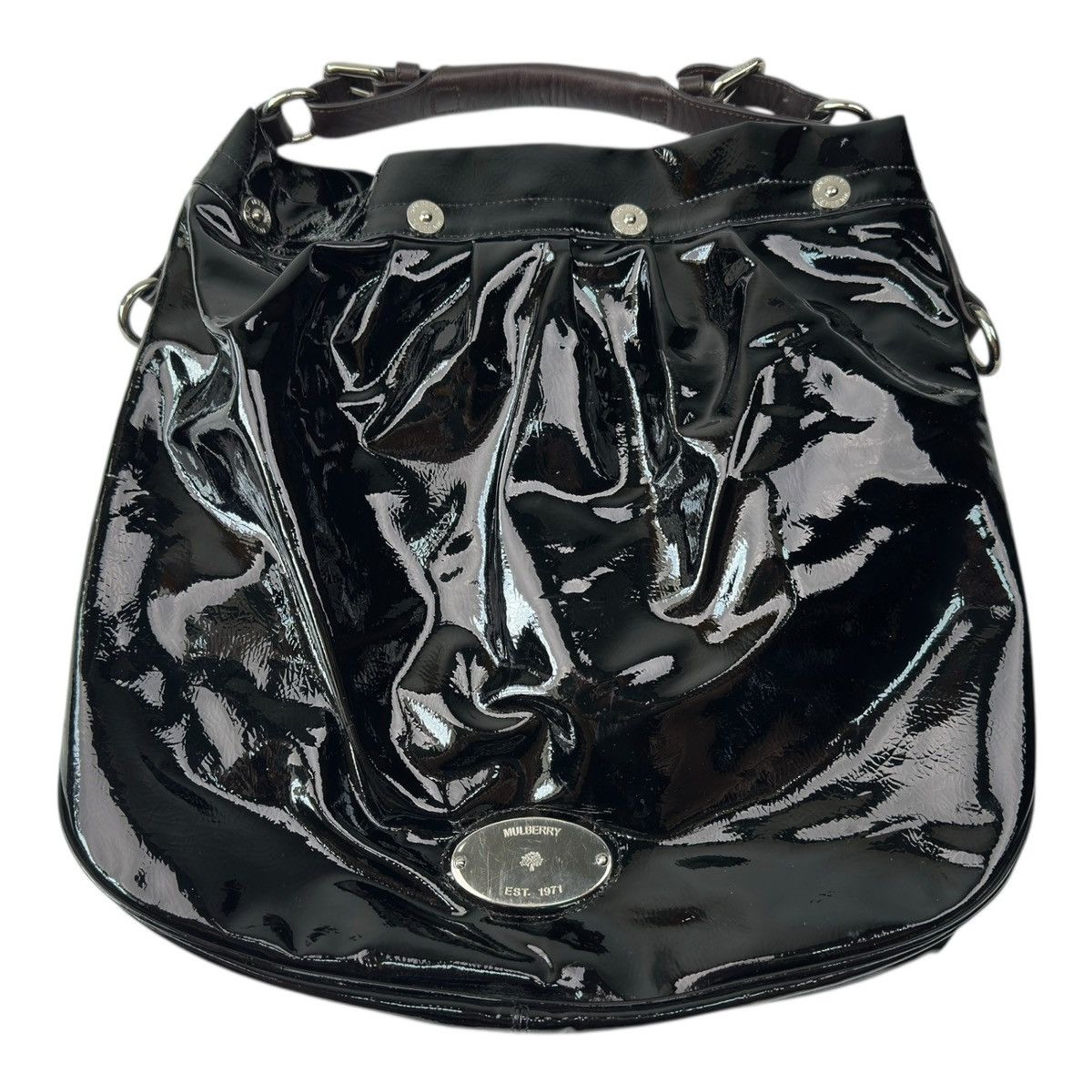 Designer Mulberry Black Patent Leather Tote Handle Bag, Women's