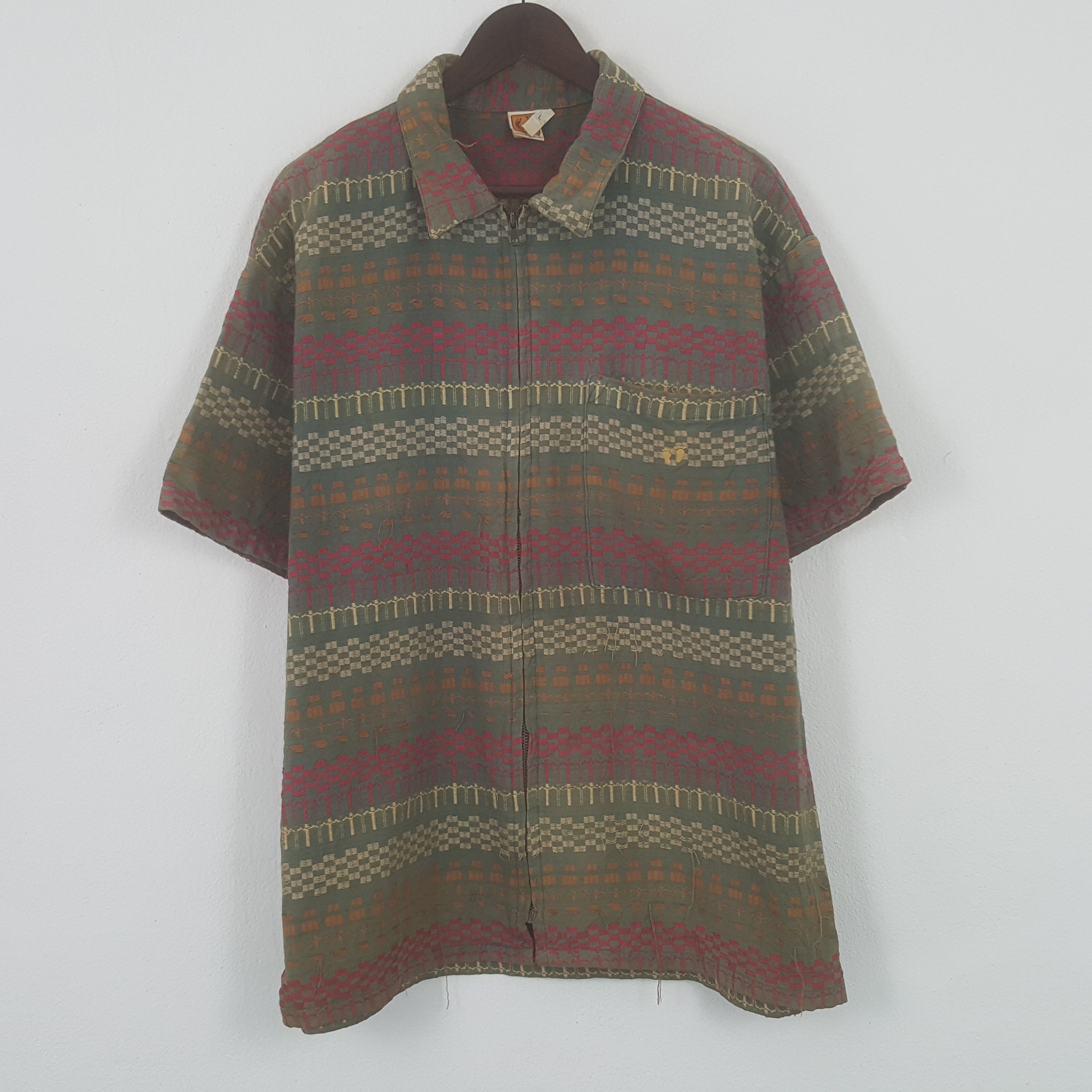 Image of Hang Ten Zipper Striped Design Polo Tshirt in Brown, Men's (Size XL)