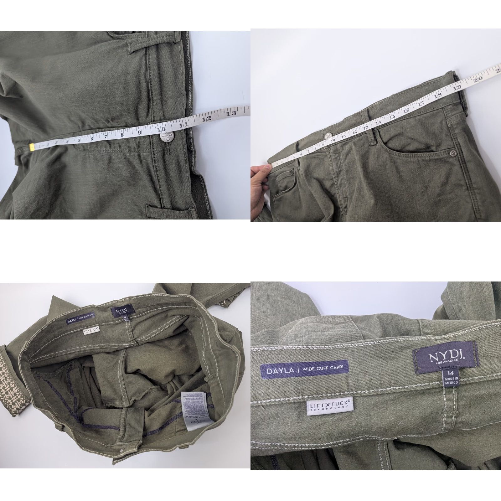 NYDJ NYDJ Dayla Wide Cuff Capri Jeans Olive Green Embroidered Denim Womens Size 14 Size 36" / US 14 / IT 50 - 8 Thumbnail