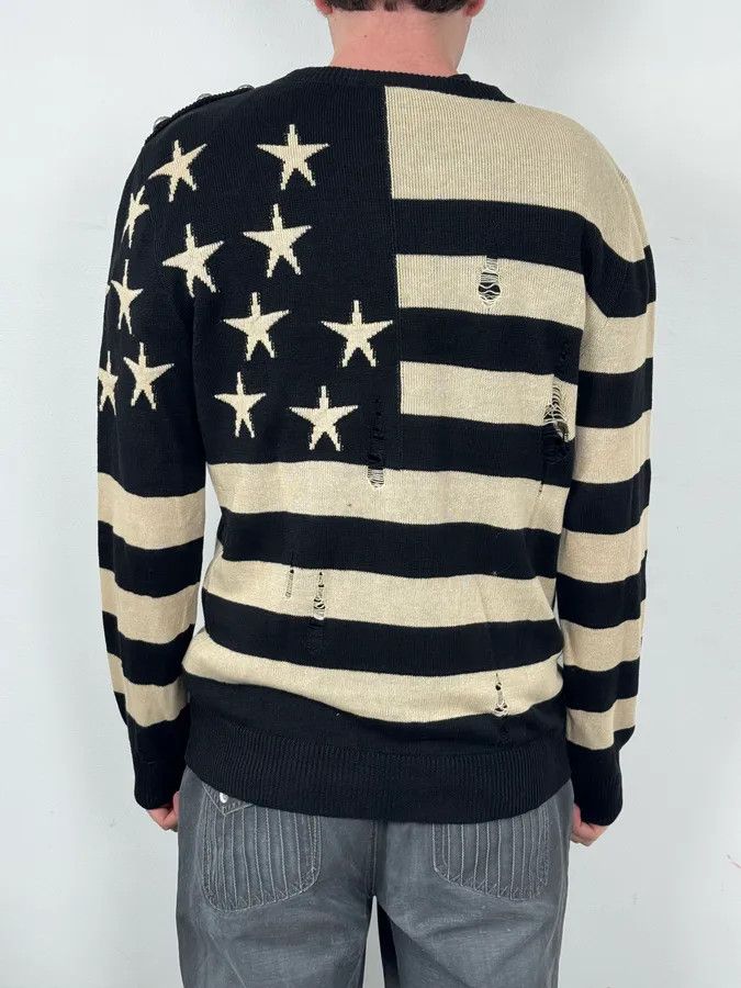 Balmain SS2016 Balmain Black Cream Linen Stars Ripped Sweater Size US L / EU 52-54 / 3 - 3 Thumbnail