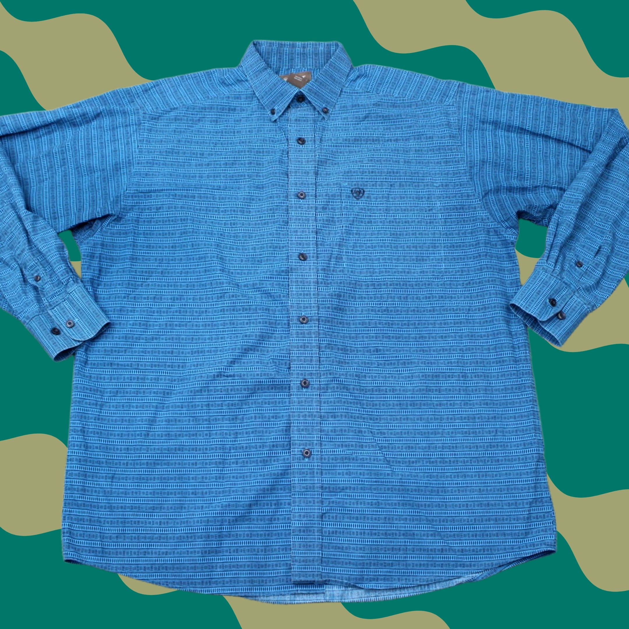 Ariat Ariat Beasley Button-Up Shirt Geometric Blue Mens Large Long Sleeve Classic Fit Western Cowboy Cap Collar Shirt-Blue 10041795 Size US L / EU 52-54 / 3 - 1 Thumbnail
