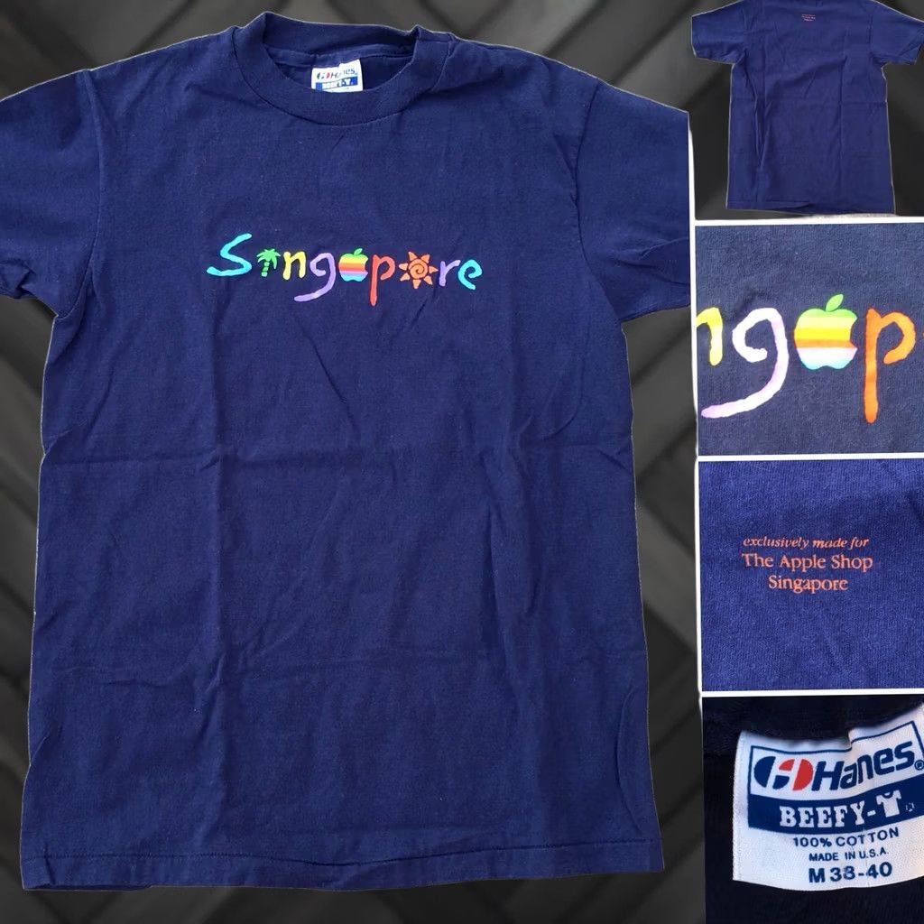 Hanes VINTAGE Hanes Beefy-T T-Shirt 80s 1980s Rainbow Apple Singapore The Apple Shop Mens M Blue Graphic Tee Shoes? Size US M / EU 48-50 / 2 - 1 Thumbnail