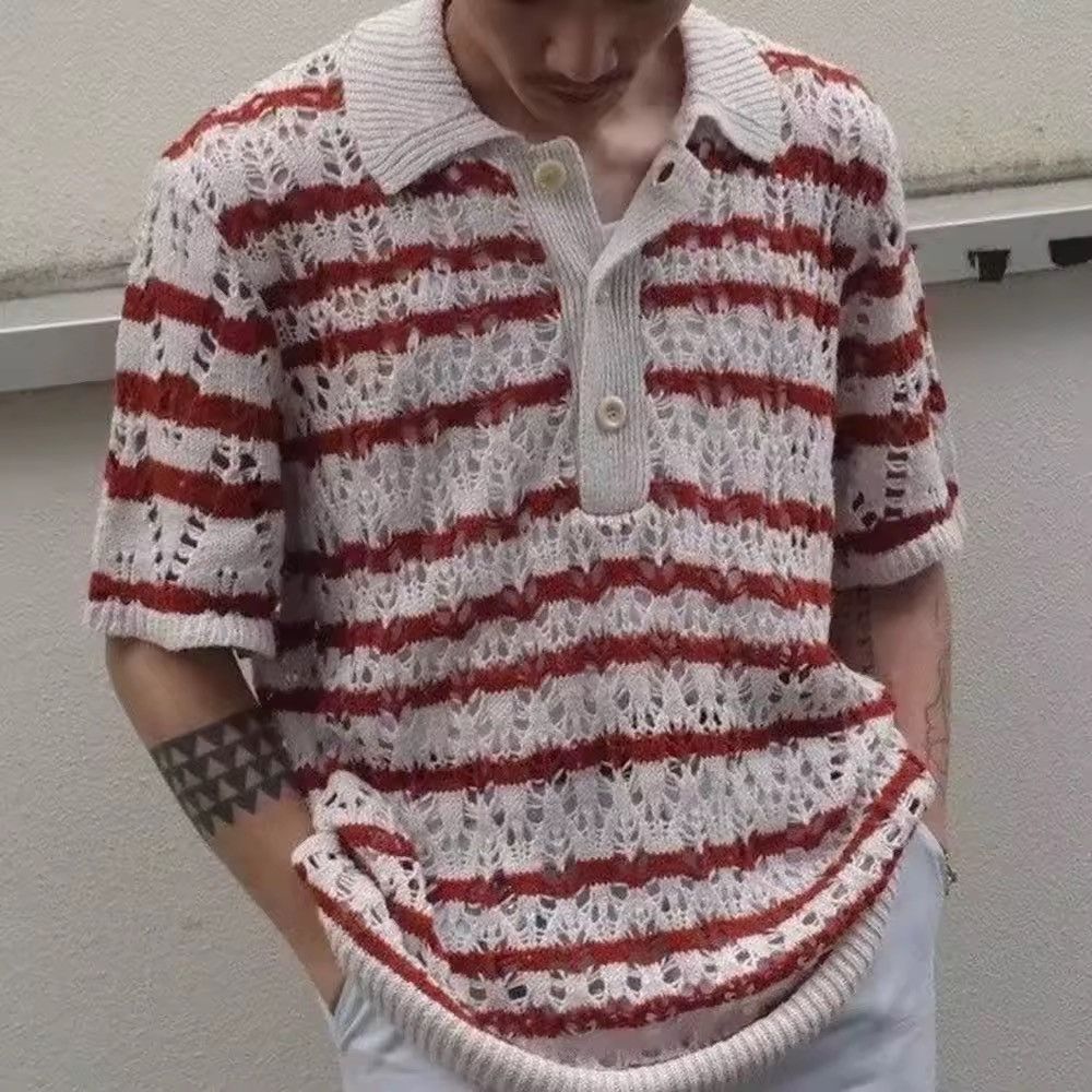 Vintage Knitted Striped Retro Vintage Style Casual Shirt Sweater Size US M / EU 48-50 / 2 - 1 Thumbnail