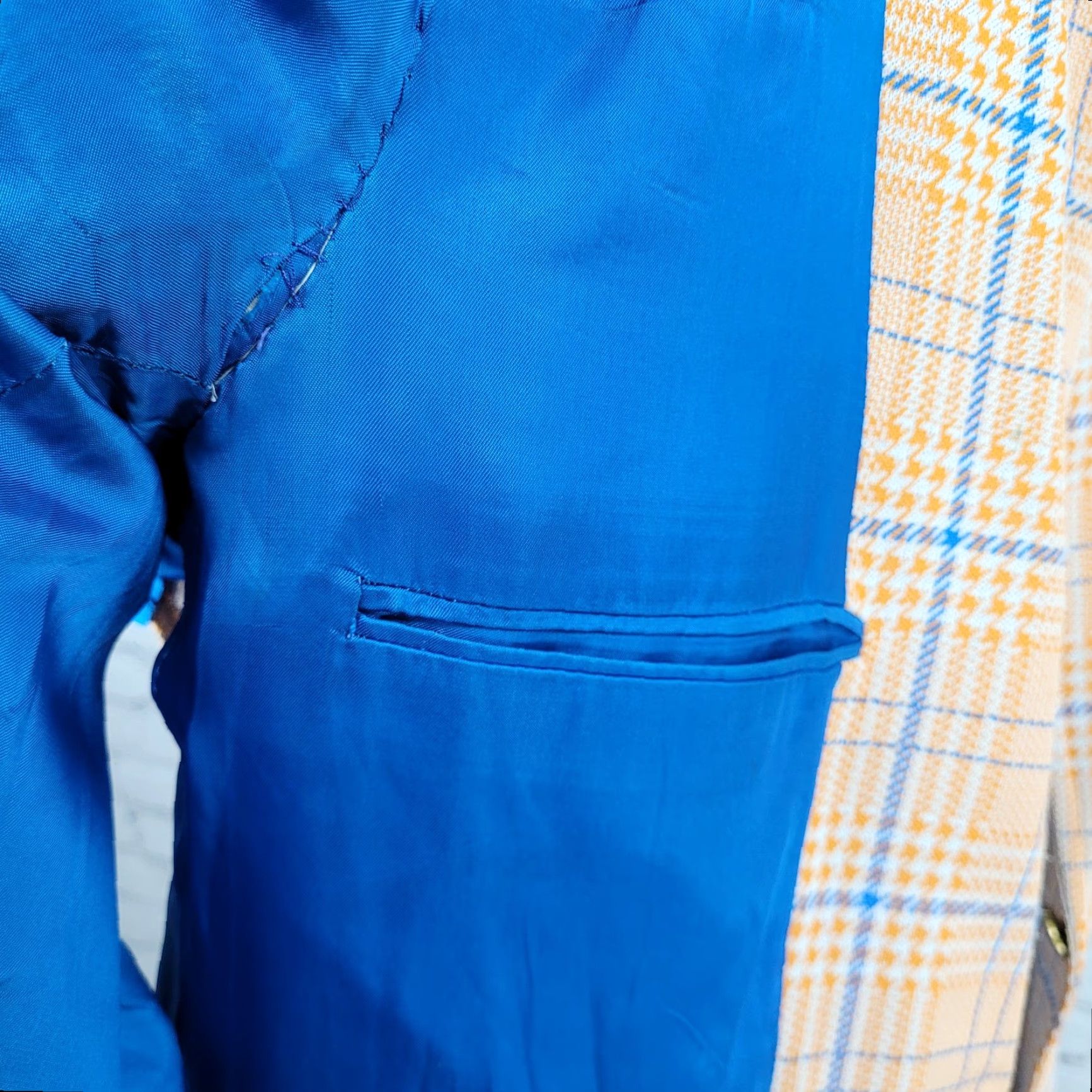 Izod VTG Izod Blue Orange Houndstooth Single-Vented Notch 70s Blazer Sport Coat 40 Mens Regular Chest 42"} Size 40R - 5 Thumbnail
