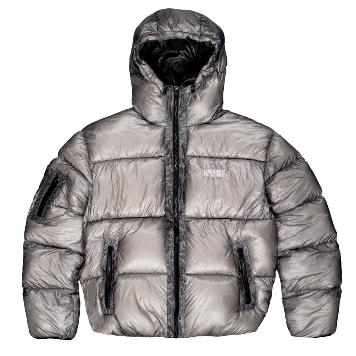 Other UK Up In Flames Grey Puffer Jacket Size US L / EU 52-54 / 3 - 3 Thumbnail