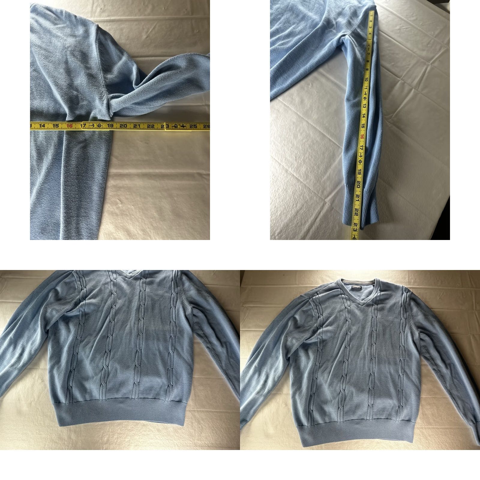Vintage Consensus Mens Medium Light Blue Cotton V-Neck Cable Knit Sweater Preppy Size M / US 6-8 / IT 42-44 - 8 Thumbnail