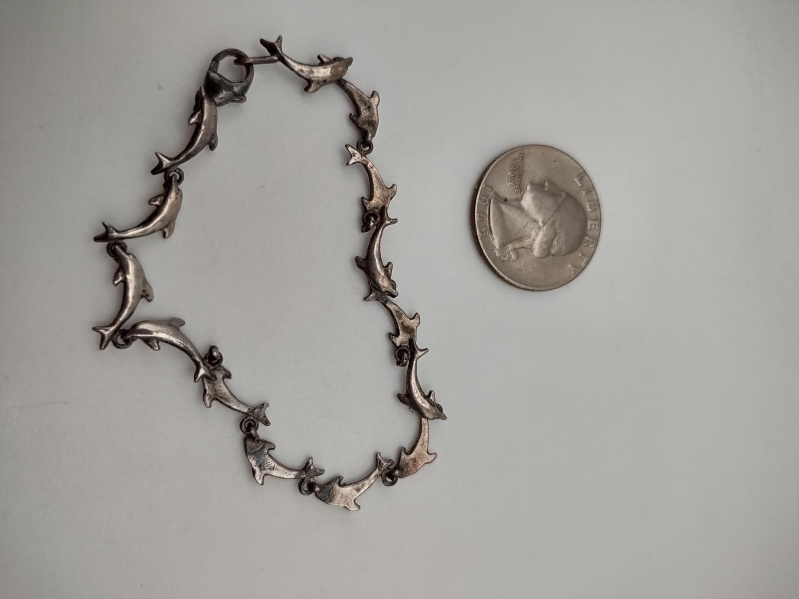 The Unbranded Brand Vtg 925 Sterling Silver Dolphin Link Bracelet 6.5" 6.2g Size ONE SIZE - 3 Thumbnail