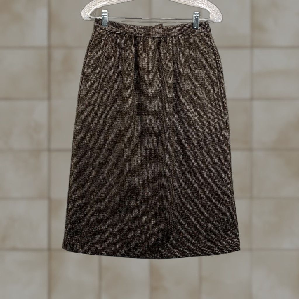 Vintage VINTAGE Russ Women's Plaid Skirt Size 10 Midi A-Line Brown Speckled 70s 80s Classic Size 32" / US 10 / IT 46 - 1 Thumbnail