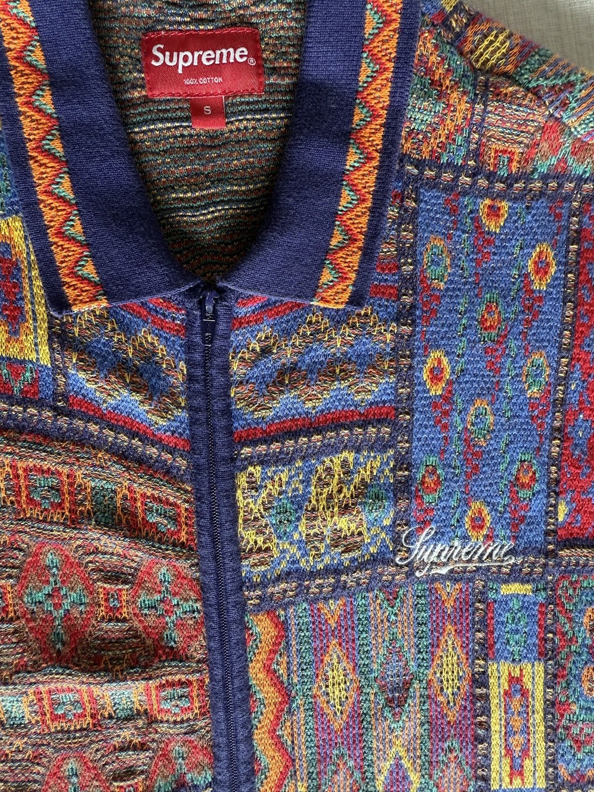 Supreme Patchwork Knit Zip Up Polo - Size S