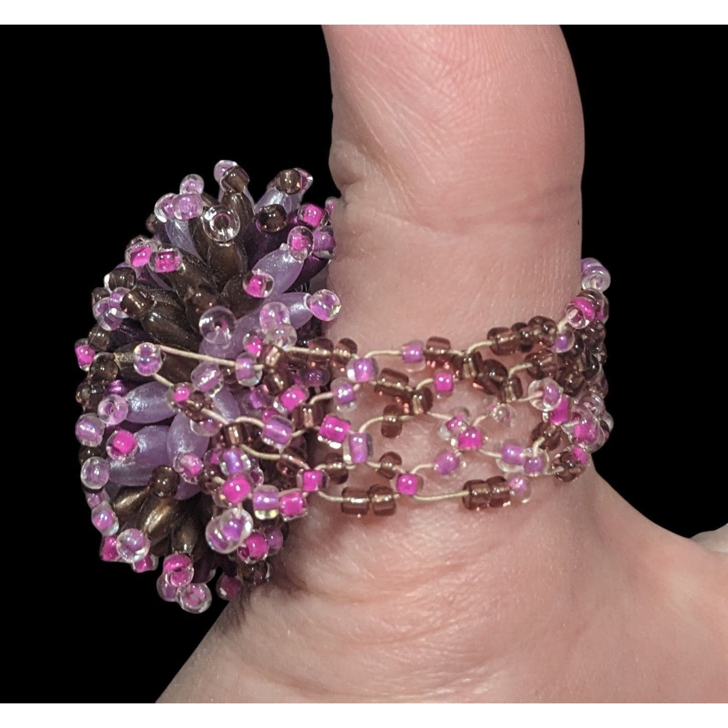 Other Fairycore Pink And Purple Glass Beaded Pompom Ring Size 14 1 Size ONE SIZE - 2 Thumbnail
