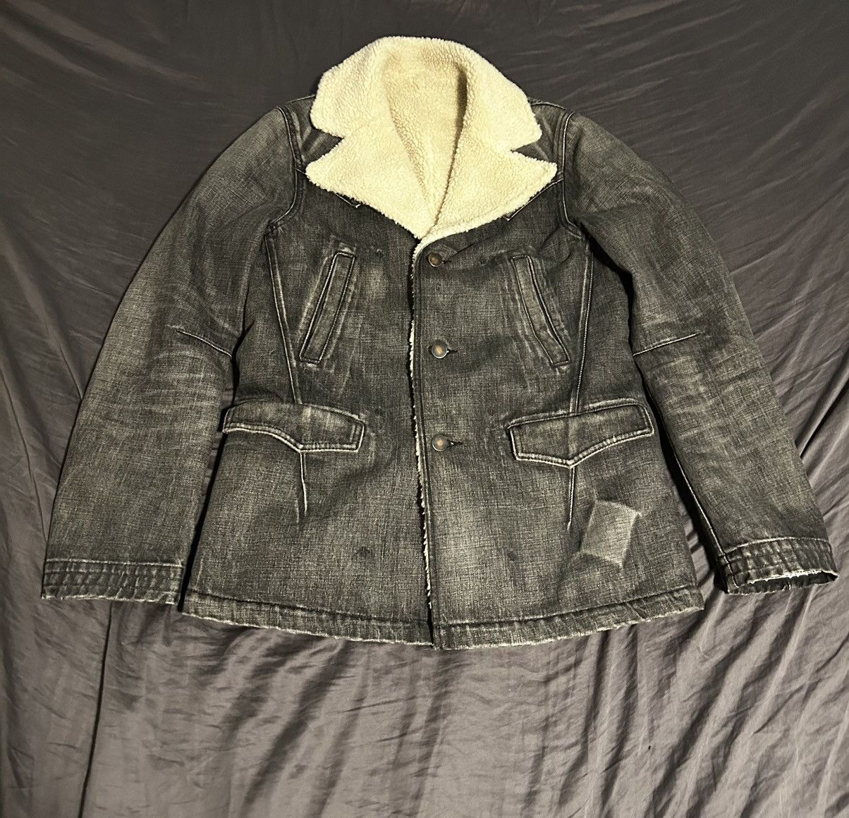 image of Number N Ine Fw07 Number Nine Shearling Denim Jacket in Grey, Men's (Size Medium)