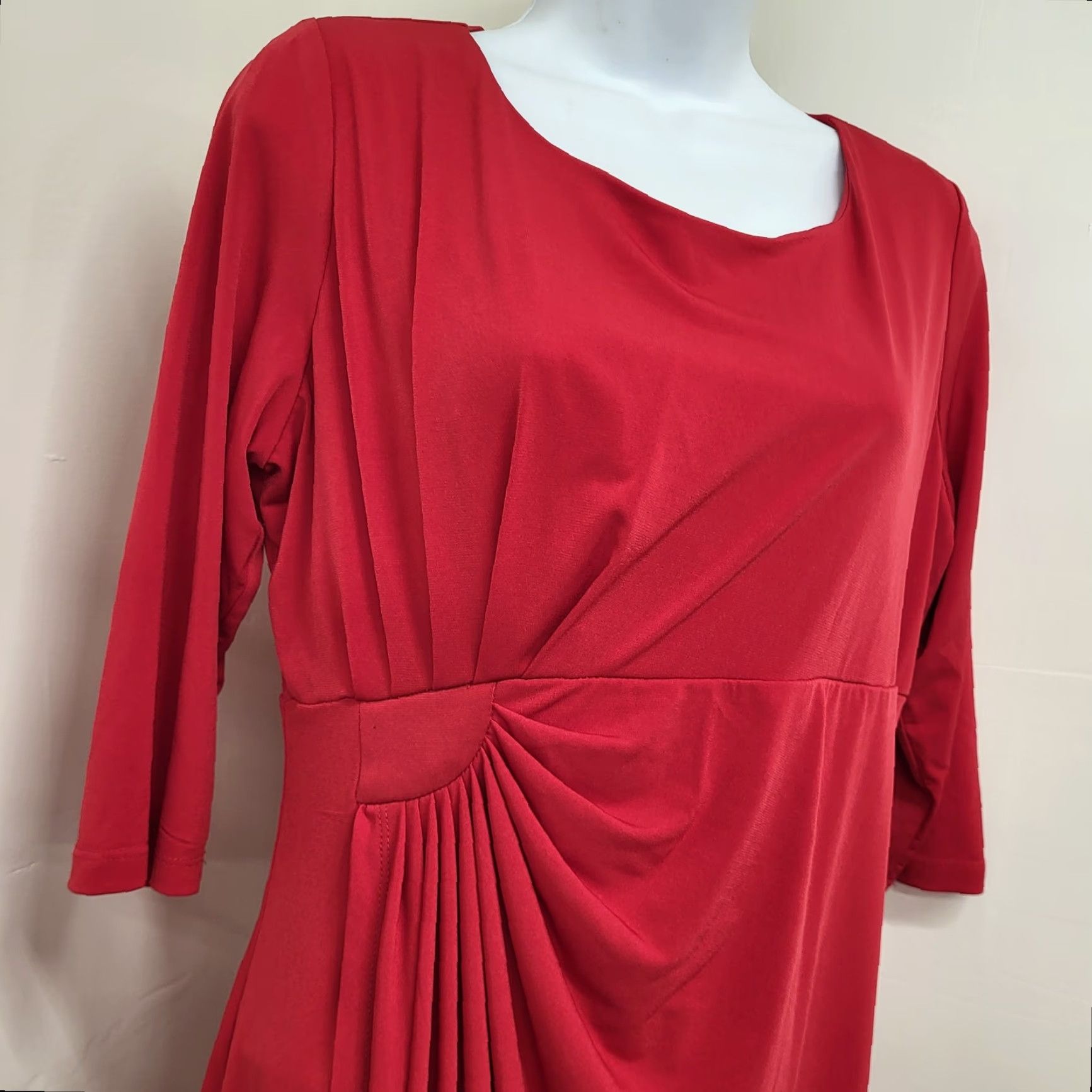 Vintage Blair Red Wrap Dress Women 12P 3/4 Sleeve Ruched Knit Knee-length Party Dress Size XL / US 12-14 / IT 48-50 - 2 Thumbnail