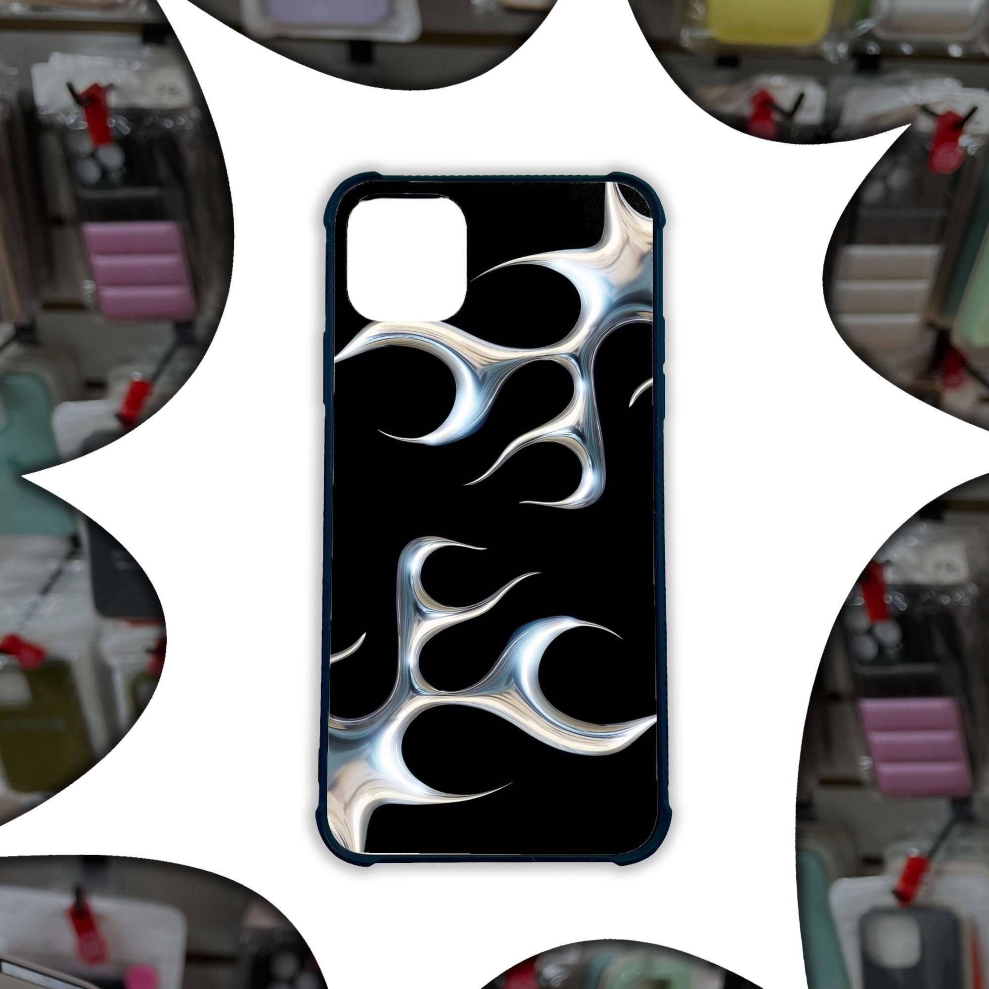 Other Y2K Chrome Silver Flames Fire Phone Case iPhone 14 13 12 11 Size ONE SIZE - 1 Thumbnail