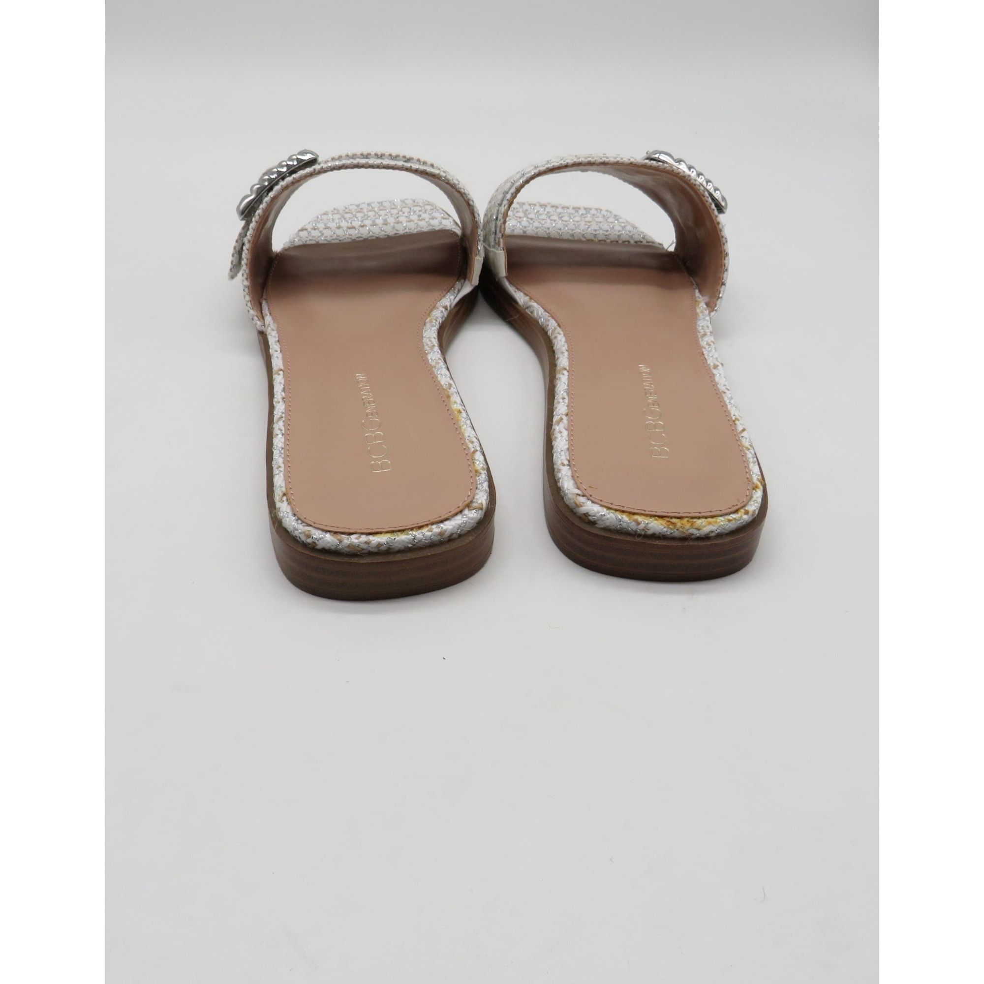 BCBGeneration Bcbgeneration White Silver Woven Slide Sandals With Buckle 1 Size US 10 / IT 40 - 6 Thumbnail