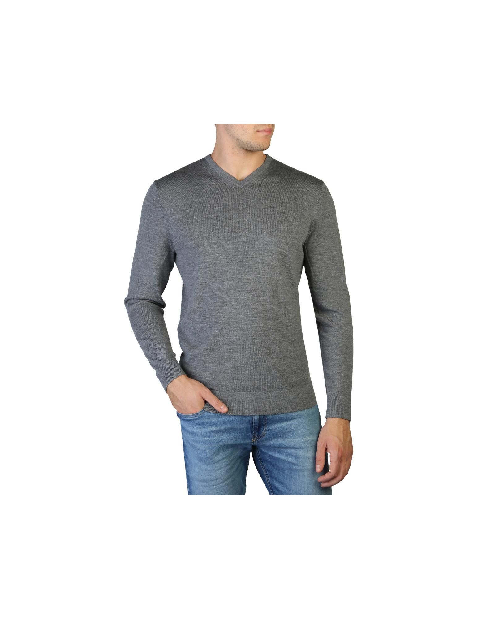 image of Calvin Klein Wool V-Neck Sweater With Ribbed Hems in Grey, Men's (Size Small)