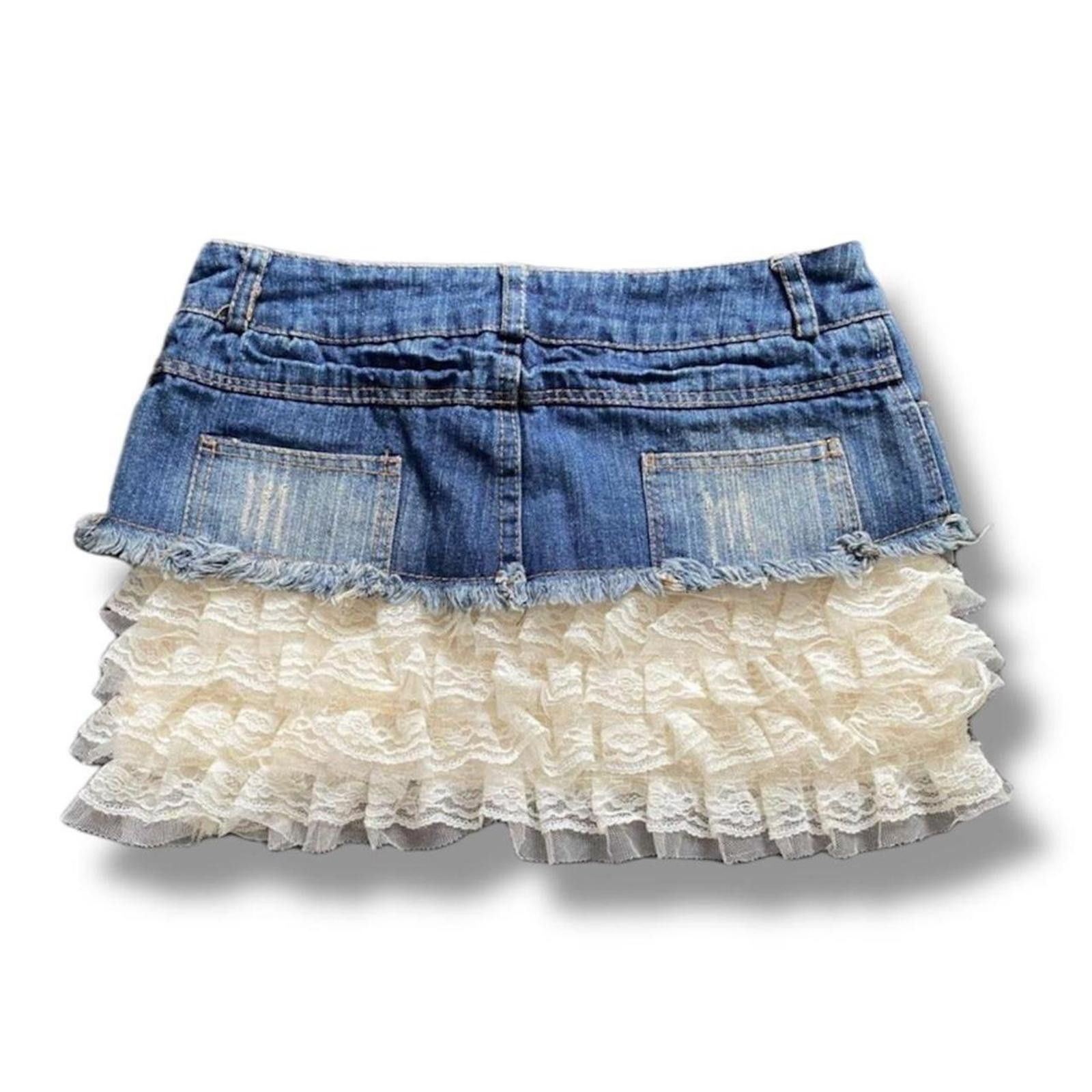 Other Y2K whimsy goth white ruffle denim and lace mini skirt Size 26" / US 2 / IT 38 - 2 Thumbnail