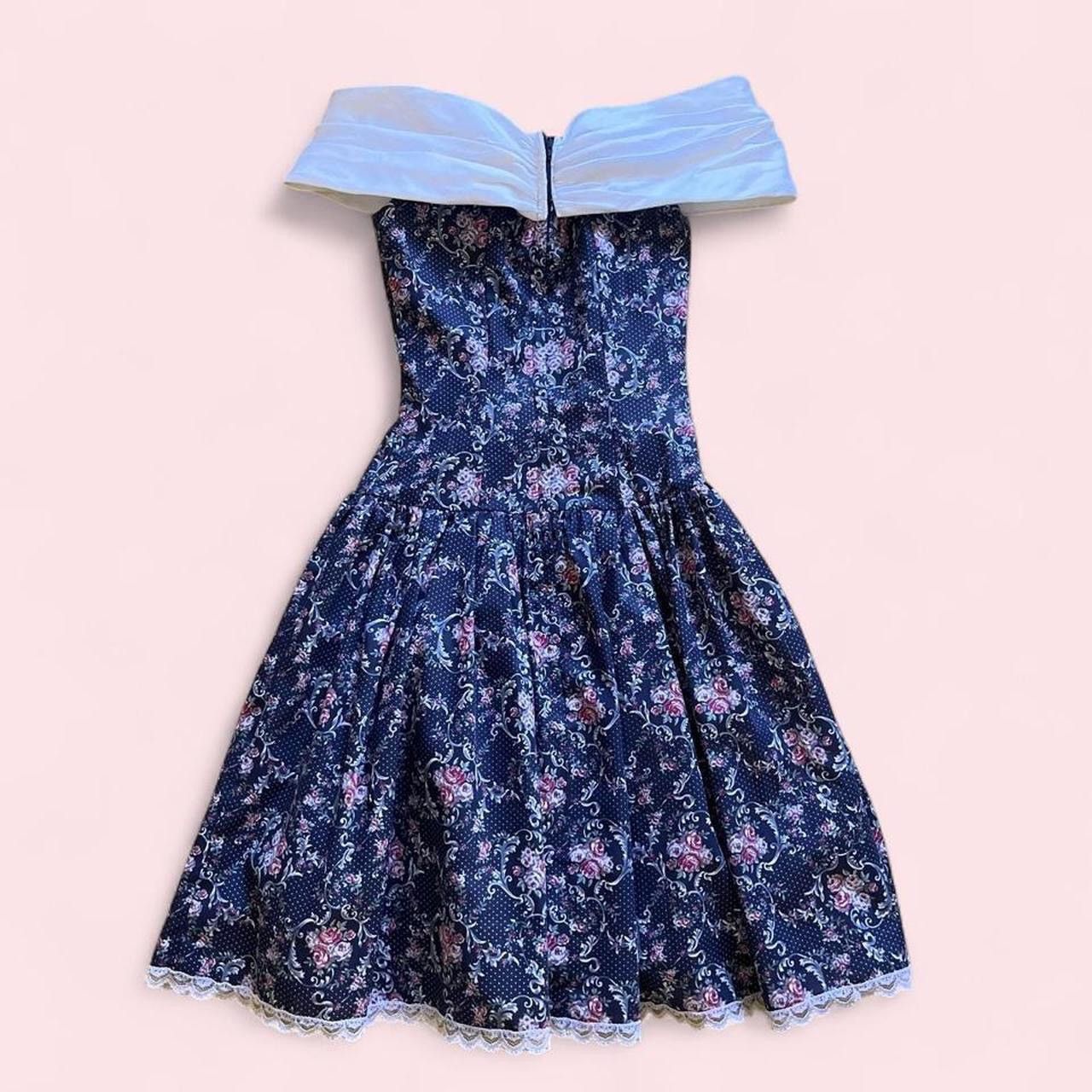 Jessica McClintock GUNNE SAX • 1980s RARE VINTAGE COTTON FLORAL CORSET DRESS Size XS / US 0-2 / IT 36-38 - 3 Thumbnail