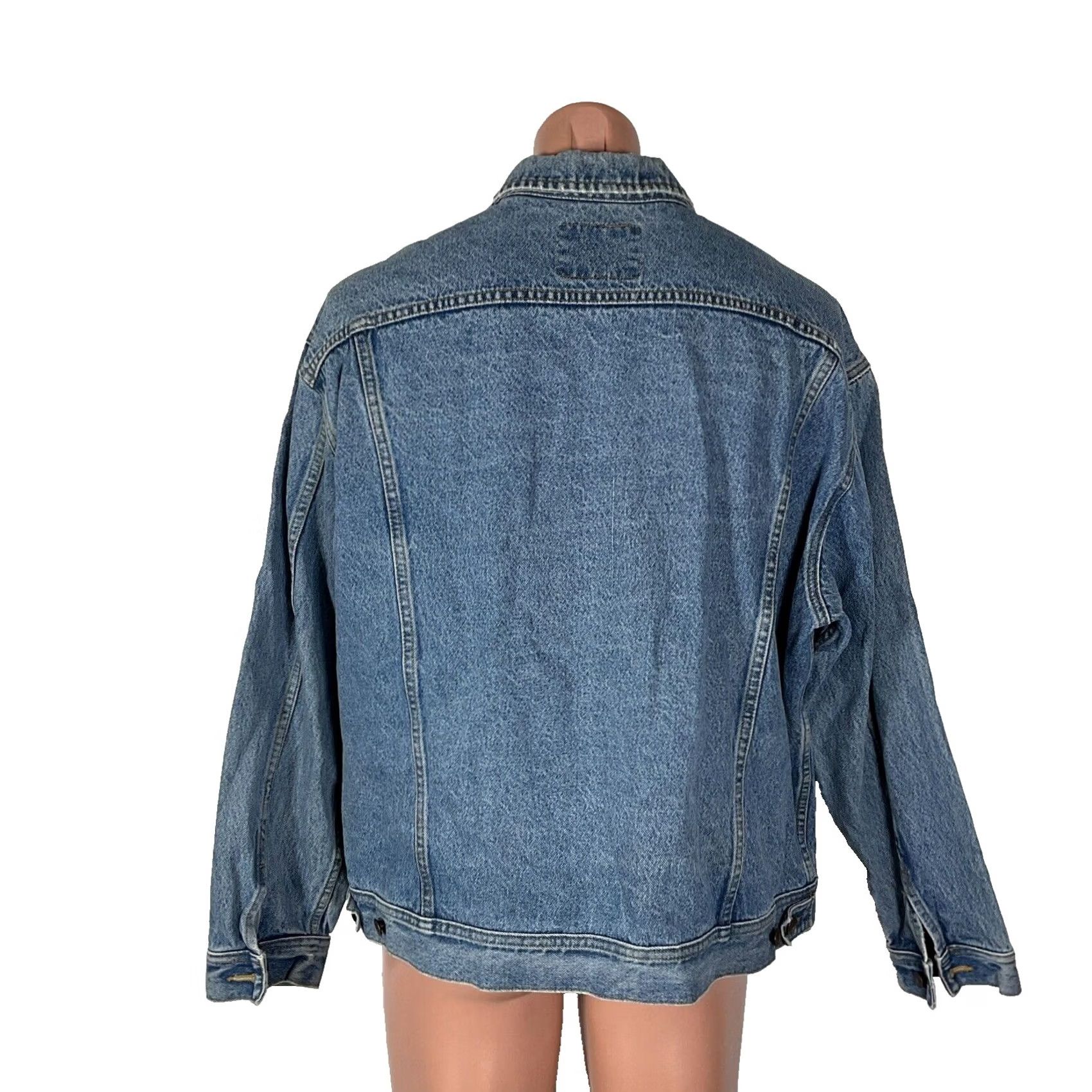 Lee VTG Lee Denim Jean Jacket Embroidered Gold Star Canadian Tuxedo Sz XL Denim Work Jacket 1990s Blue Rockabilly Mens Size US 36 / EU 52 - 2 Thumbnail