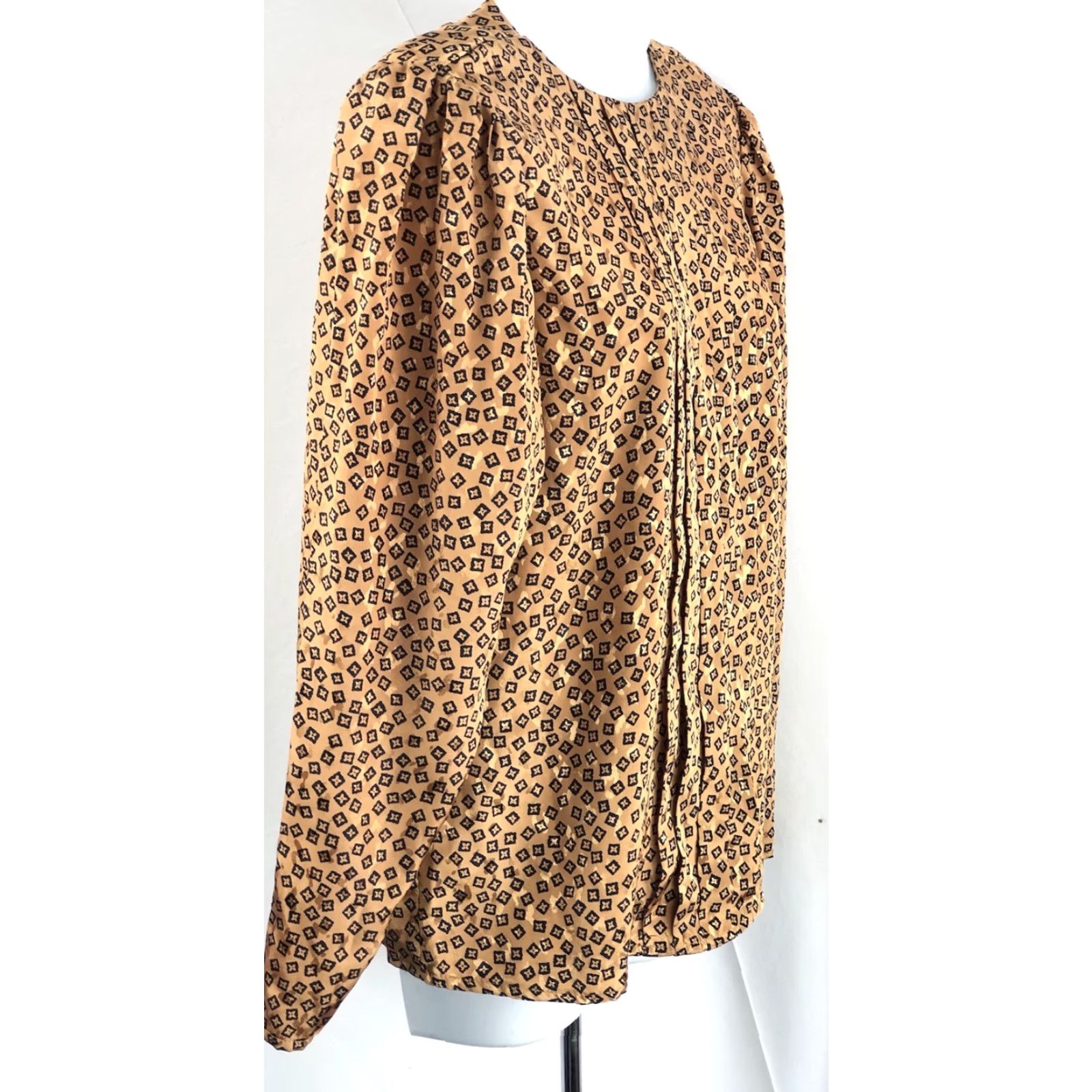 Vintage VINTAGE Jason Roberts Blouse Shirt 8 Gold/Blk Geo Pleated Retro Office Wear Size M / US 6-8 / IT 42-44 - 2 Thumbnail