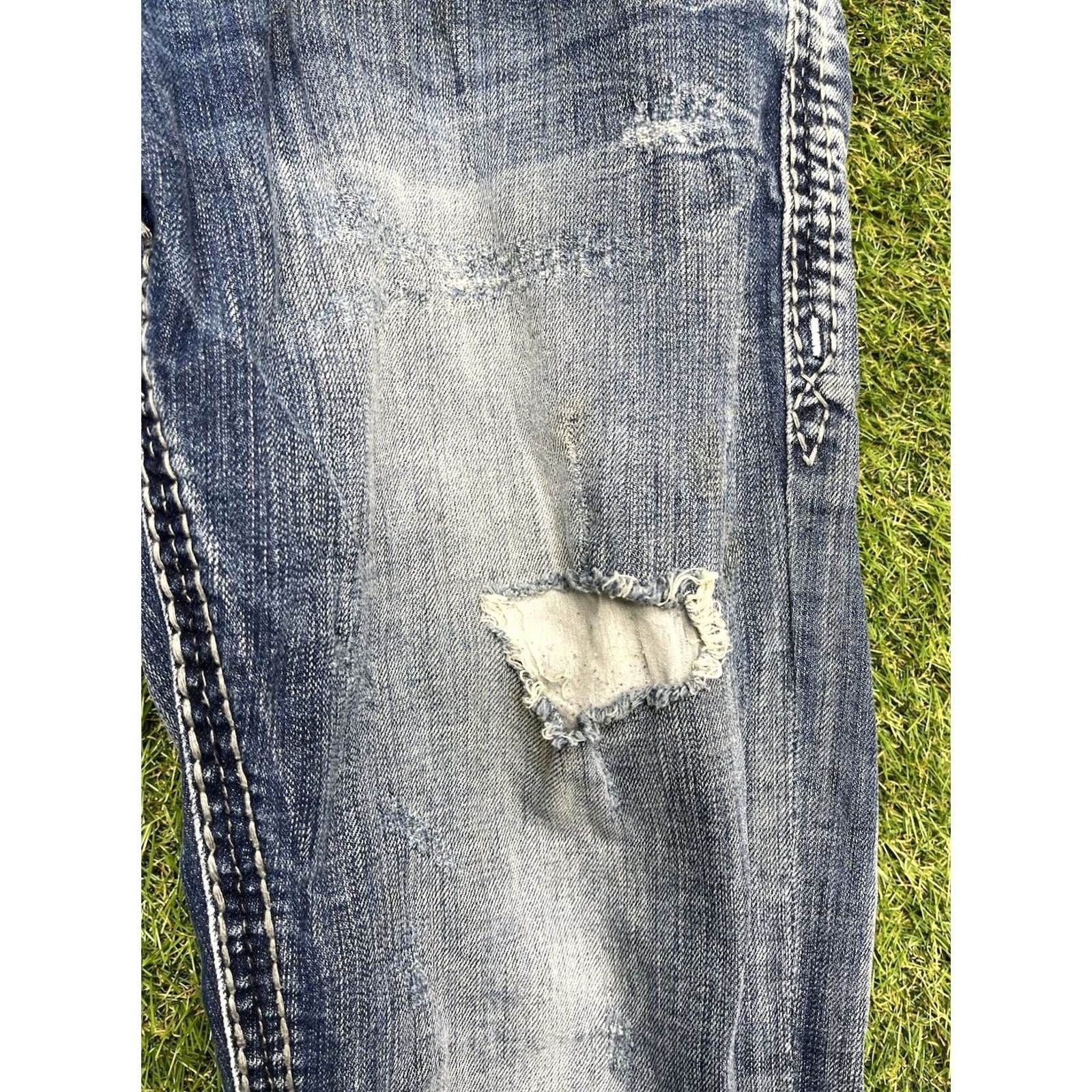 Vintage Rock Revival Jeans Mens 30 Straight Leg 5-Pocket Distressed Grunge Denim Blue Size US 30 / EU 46 - 4 Thumbnail